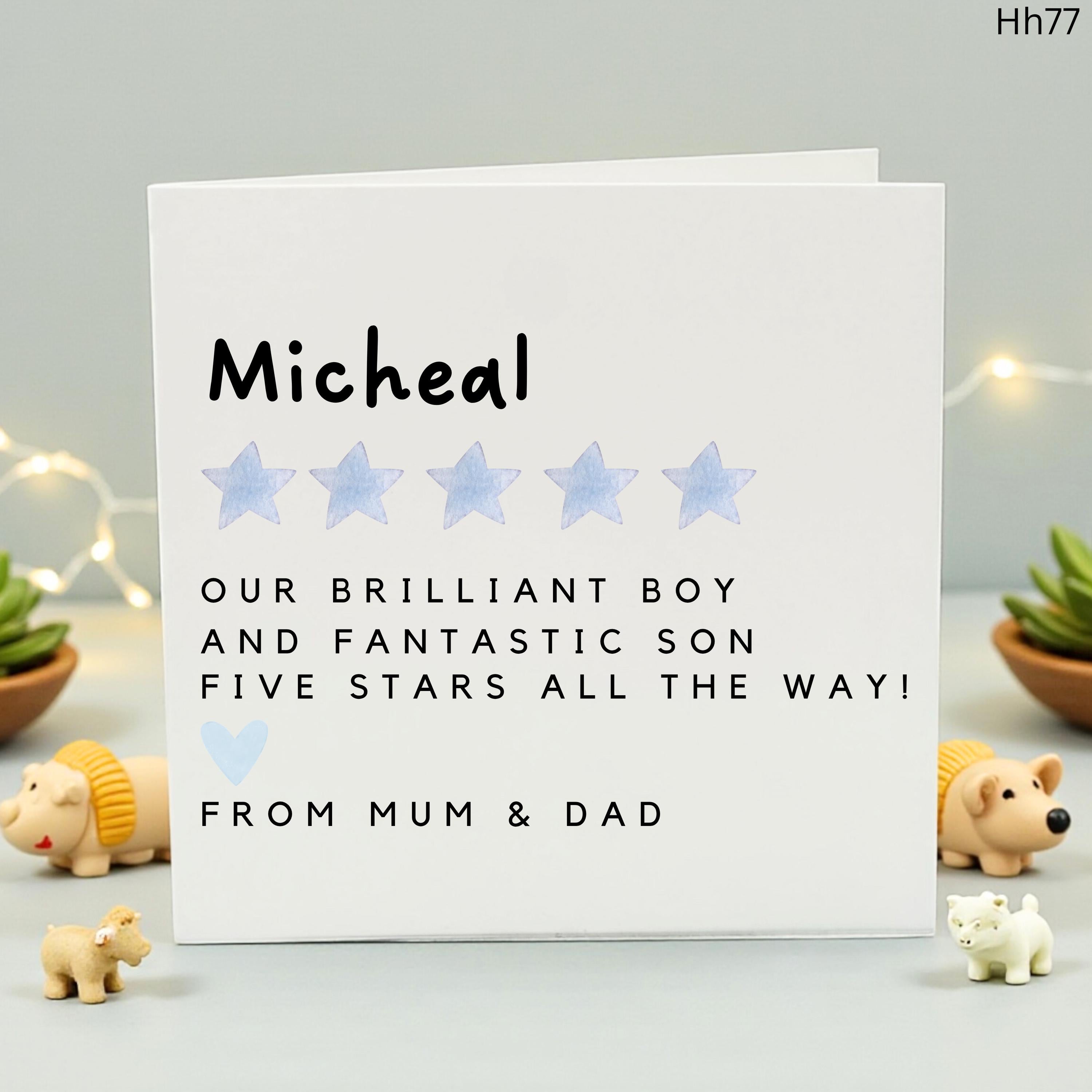 Personalized Son Birthday Card from Mum and Dad, Five Star Brilliant Boy Birthday Card, Custom Name Card for Fantastic Son, Son Gift Idea