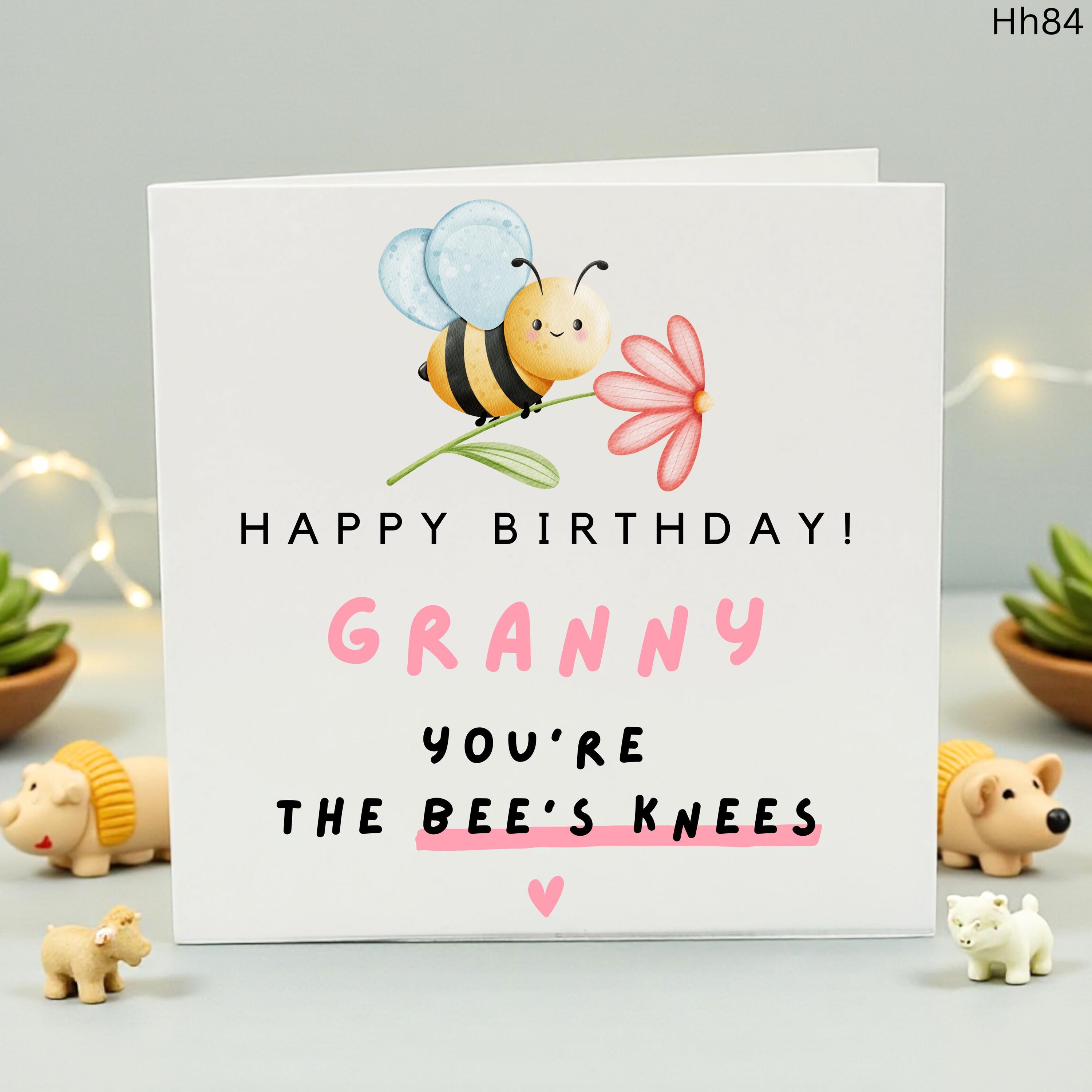 Happy Birthday Granny Card, Cute Bee Birthday Card for Grandmother, You’re the Bees Knees, Punny Card for Nana, Granny Birthday Gift Idea