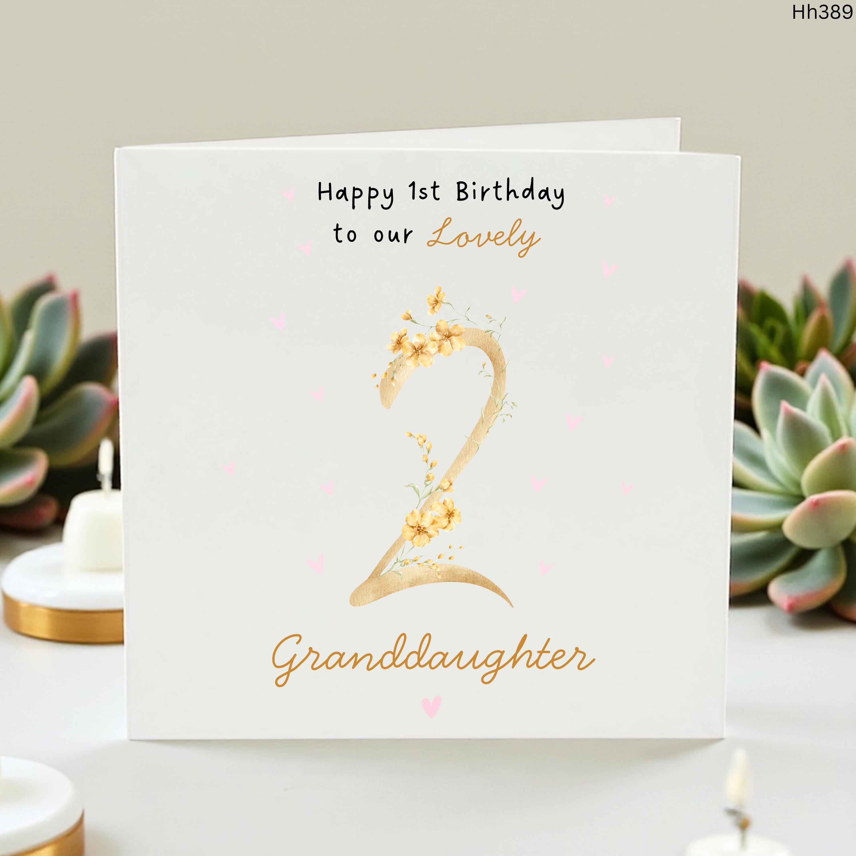 Granddaughter 1st Birthday Card, First Birthday Granddaughter Card, Personalised Age 1 Floral Birthday Gift