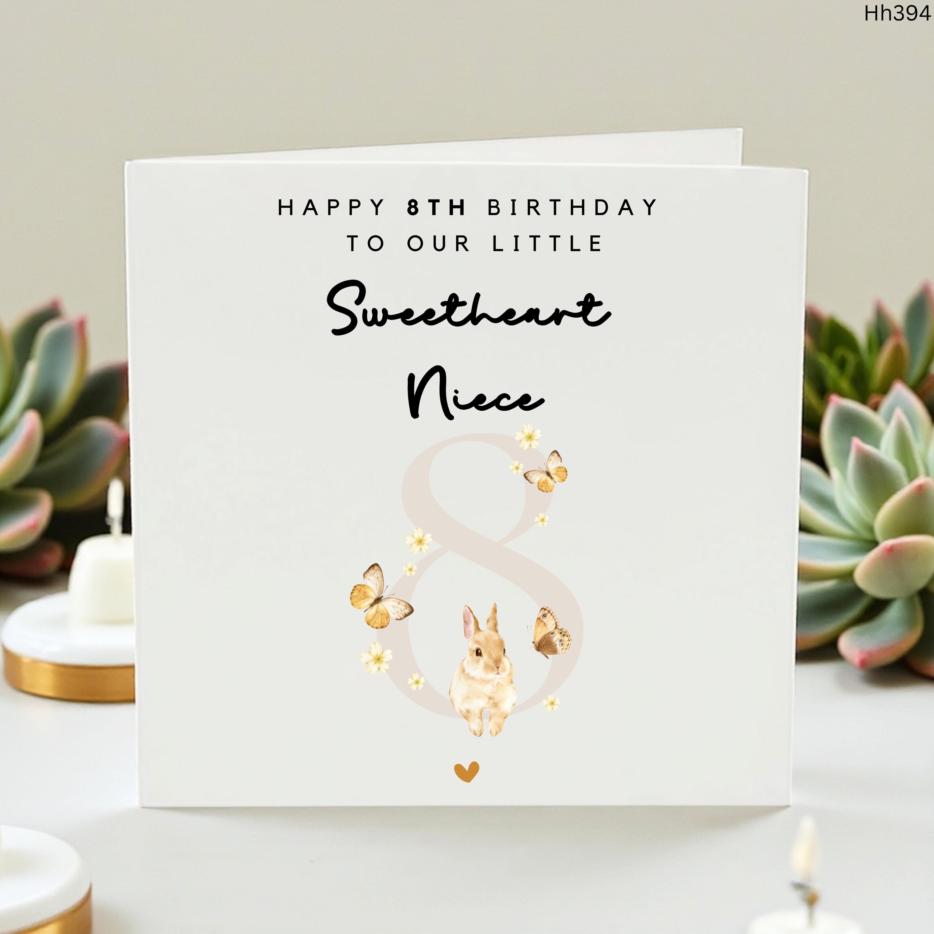 Niece 8th Birthday Card, Personalised 8th Birthday Card For Niece, Cute Bunny Age 8 Birthday Gift