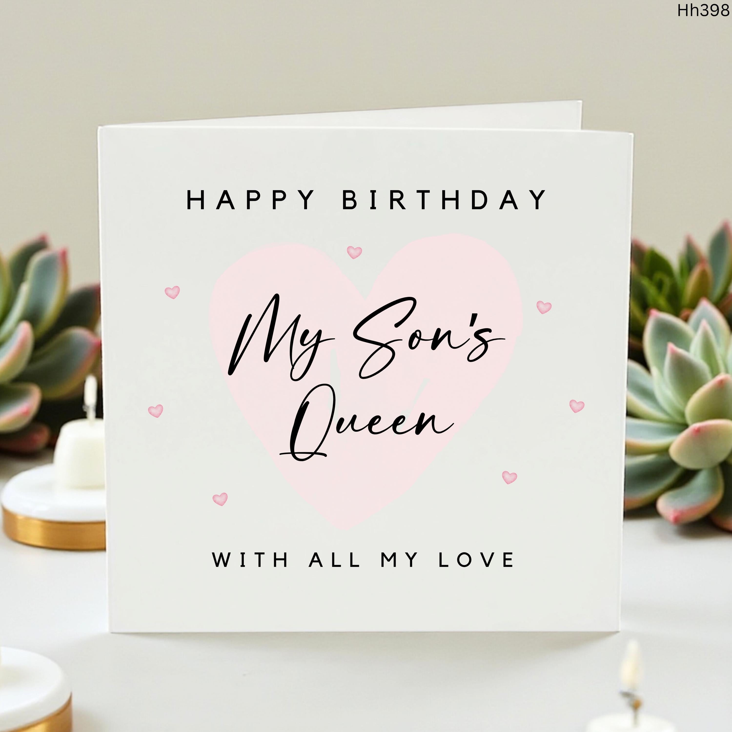 Personalised Daughter In Law Birthday Card, My Son’s Queen Card, Cute Pink Heart Birthday Card From Mother In Law With All My Love