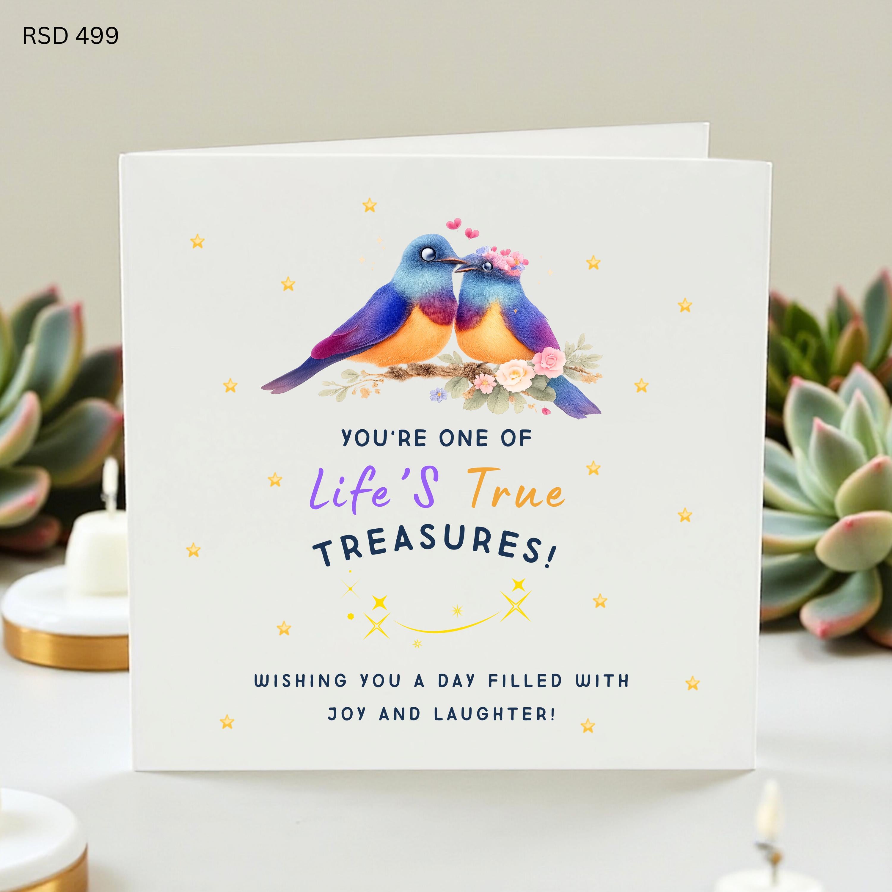 Life’s True Treasure Birthday Card, Cute Bird Birthday Card, Romantic Love Card, Friendship Card, Special Person Card, Floral Birds Card