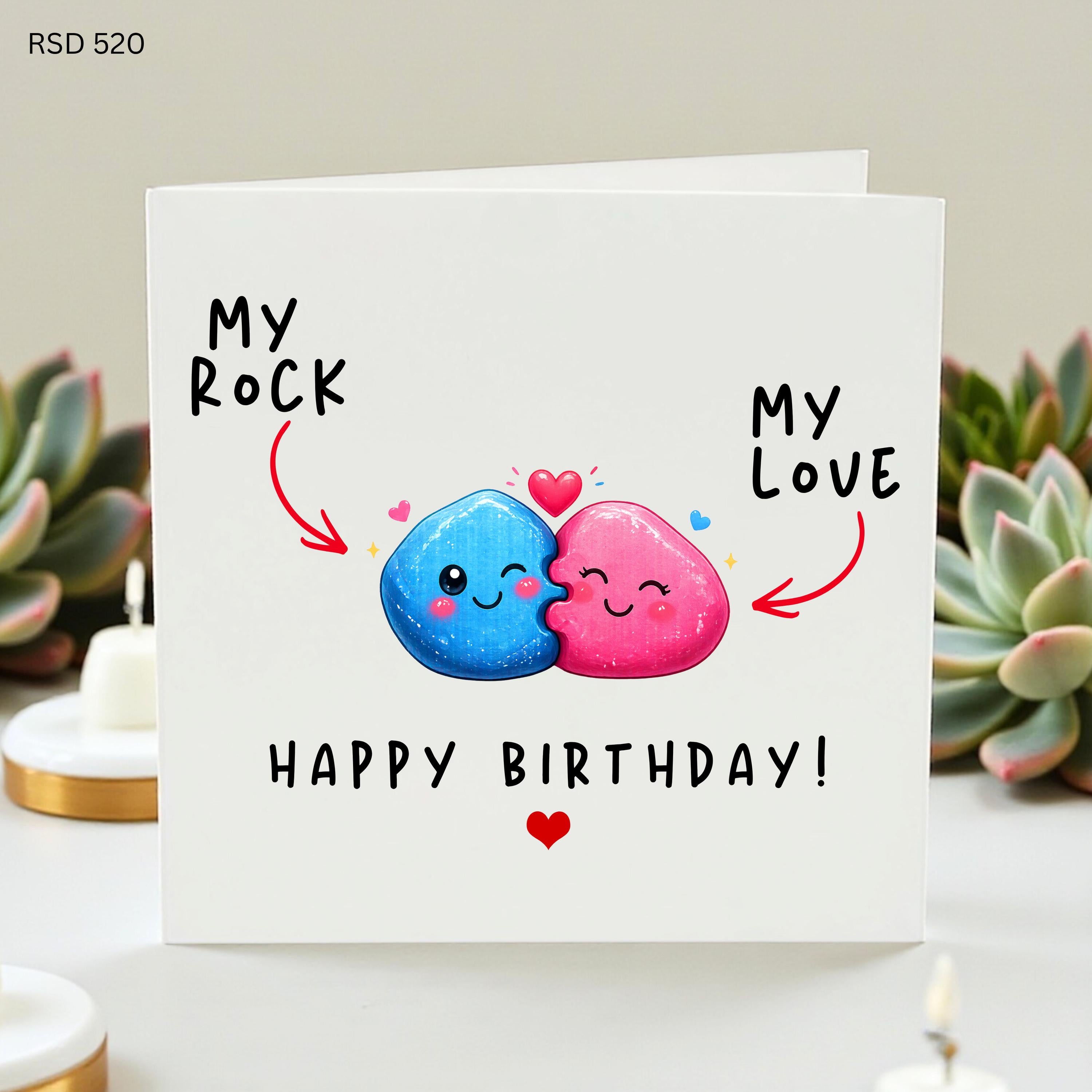 Funny Love Birthday Card For Husband Wife Boyfriend Girlfriend, Cute Rock Pun Card, Romantic Partner Birthday Card, My Rock My Love Card