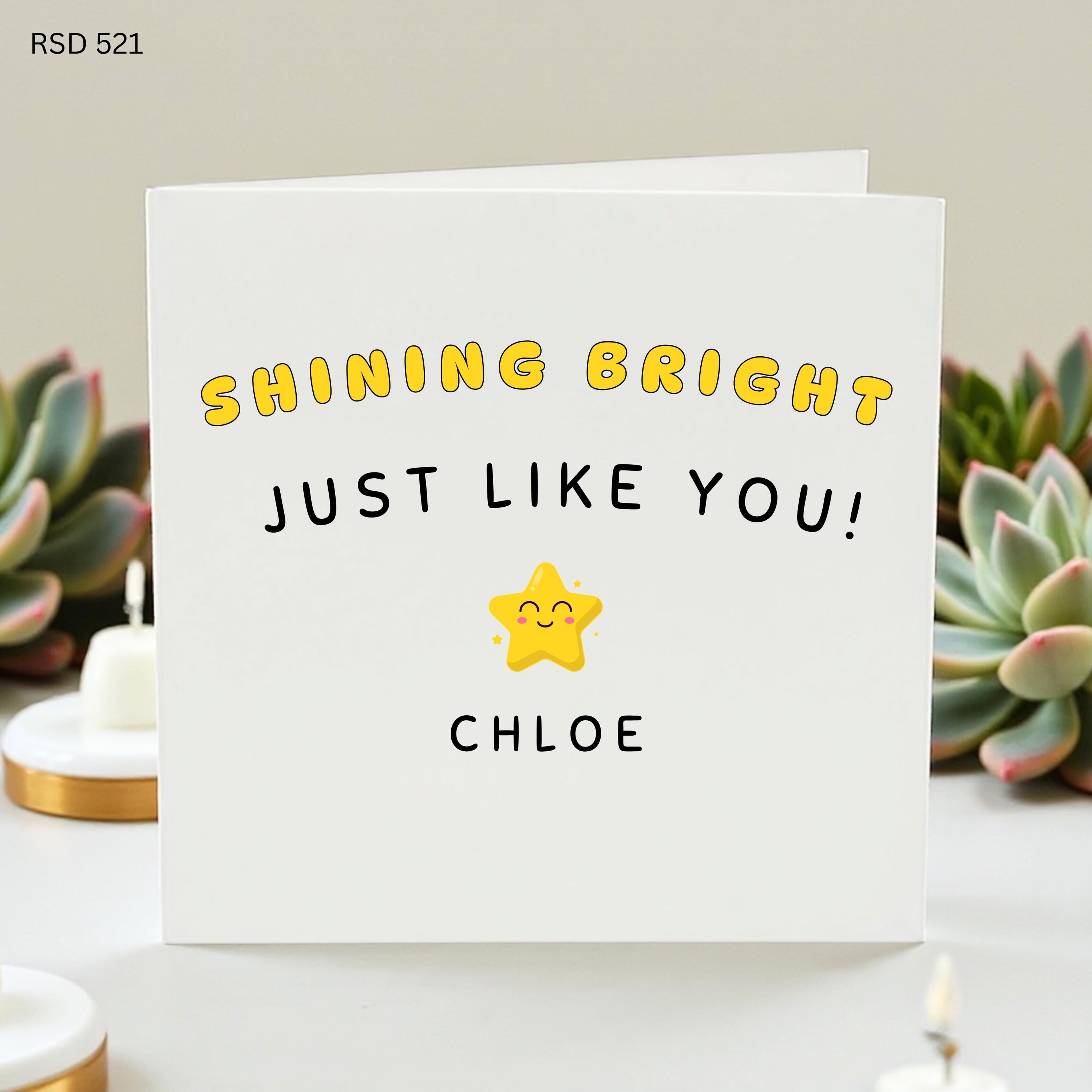 Personalised Shining Bright Card, Cute Star Card For Daughter Granddaughter Niece, Well Done Good Luck Birthday Card, Kids Encouragement