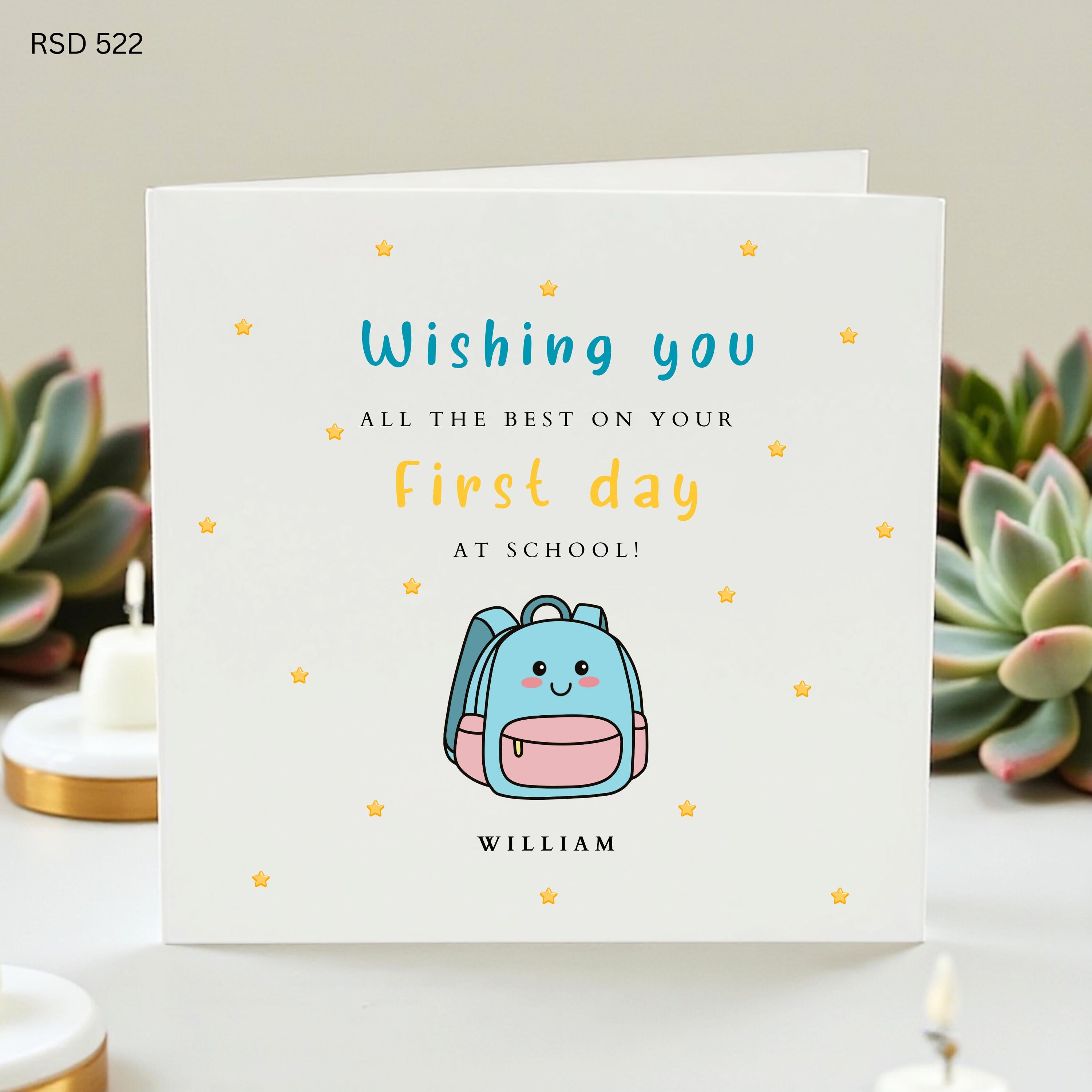 Personalised First Day At School Card, Back To School Good Luck Card, Kids Starting School Card, Cute Backpack School Card