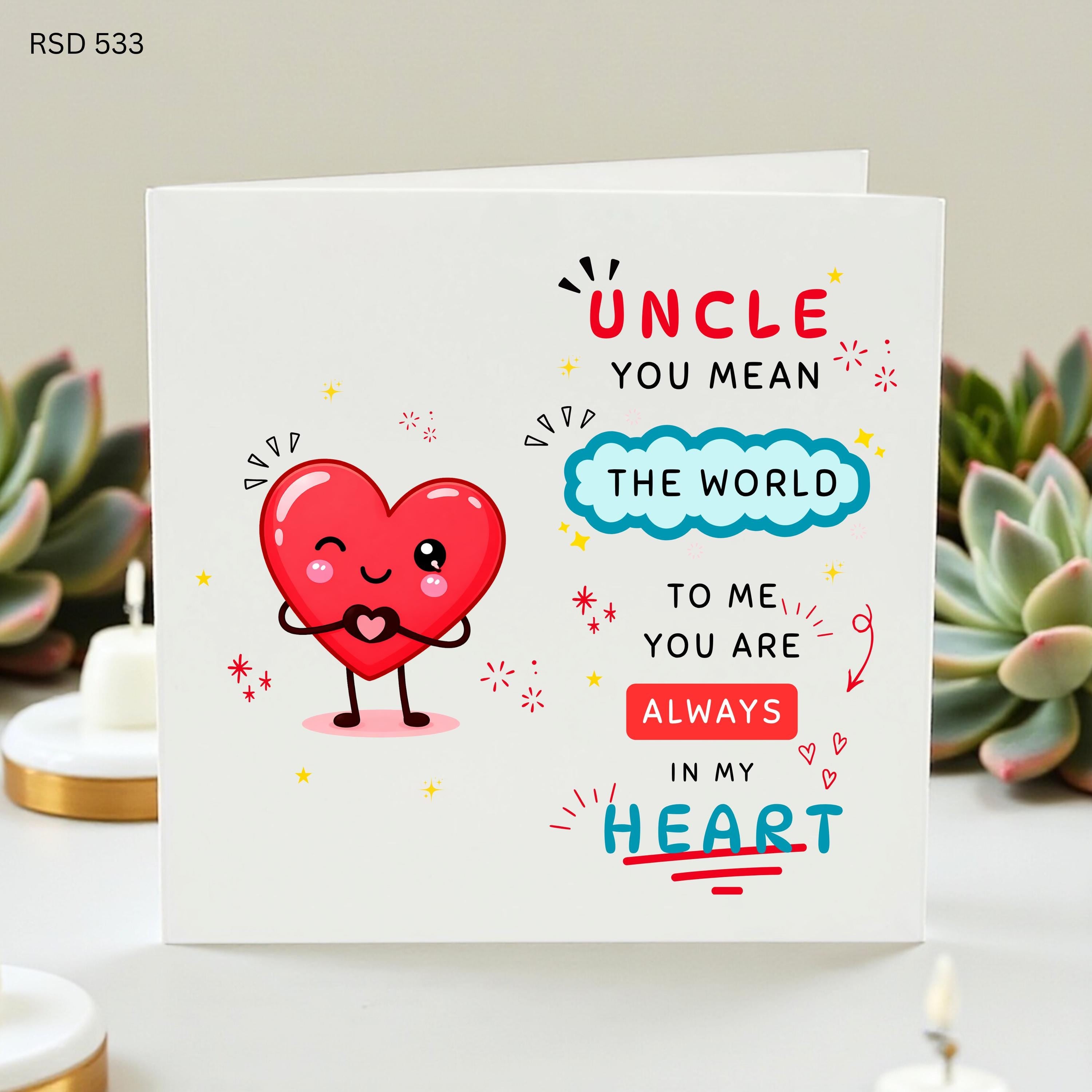 Uncle Card, Birthday Card For Uncle, Best Uncle Gift, You Mean The World To Me Card, Cute Heart Card From Niece Nephew