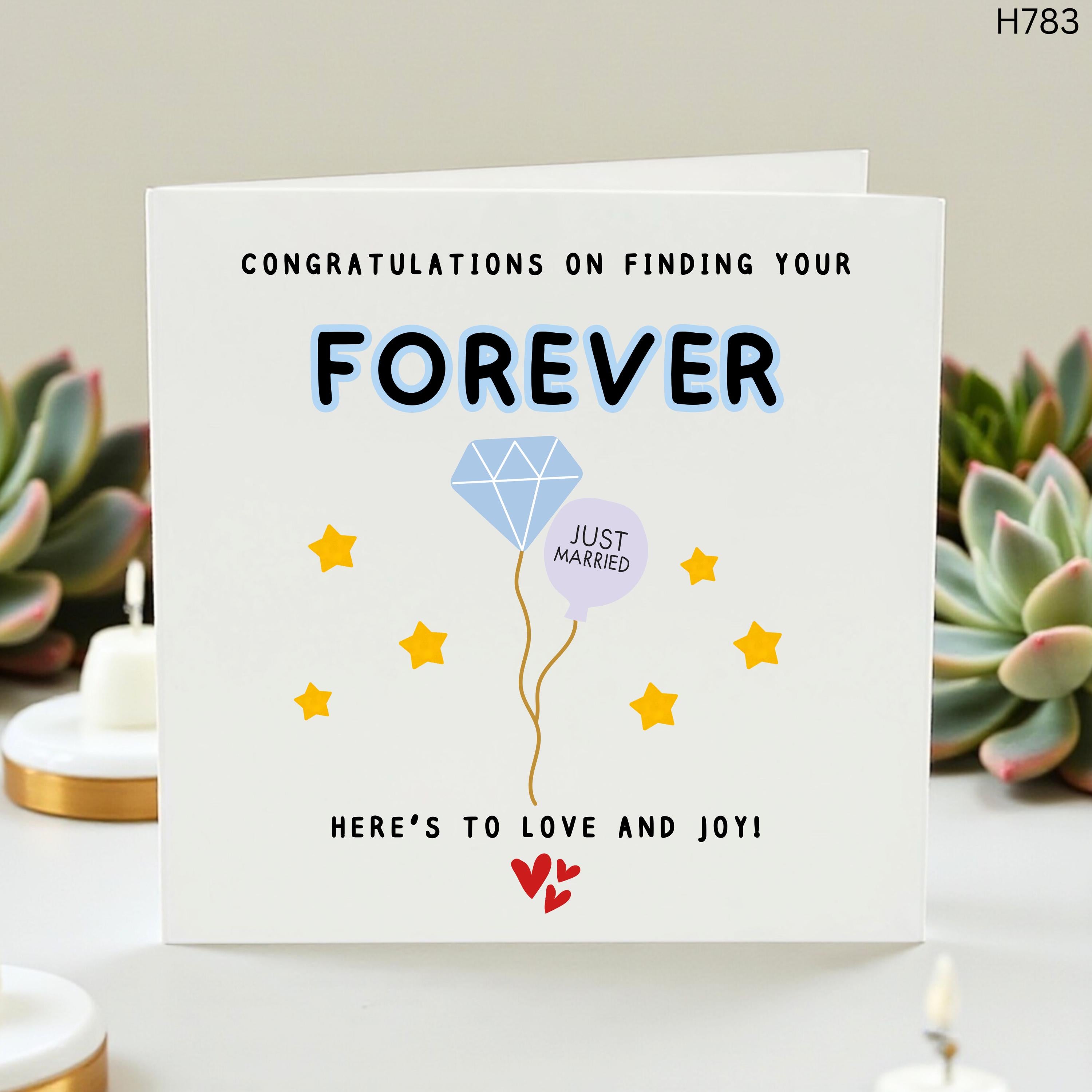 Just Married Congratulations Card, Finding Your Forever Wedding Card, Cute Newlywed Couple Card, Love And Joy Marriage Card
