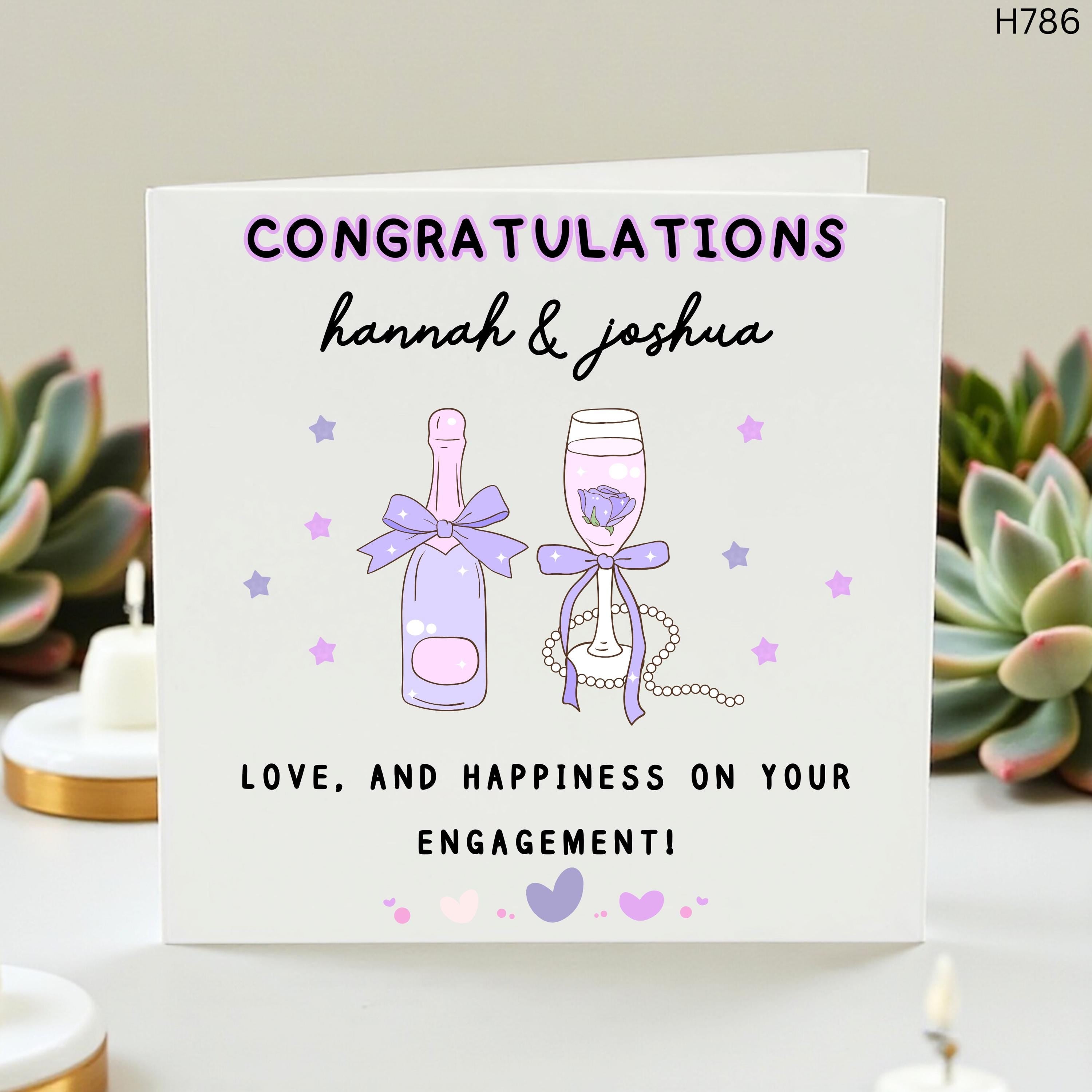 Personalised Engagement Congratulations Card, Custom Couple Names Card, Champagne Celebration Card, Love And Happiness Engagement Gift