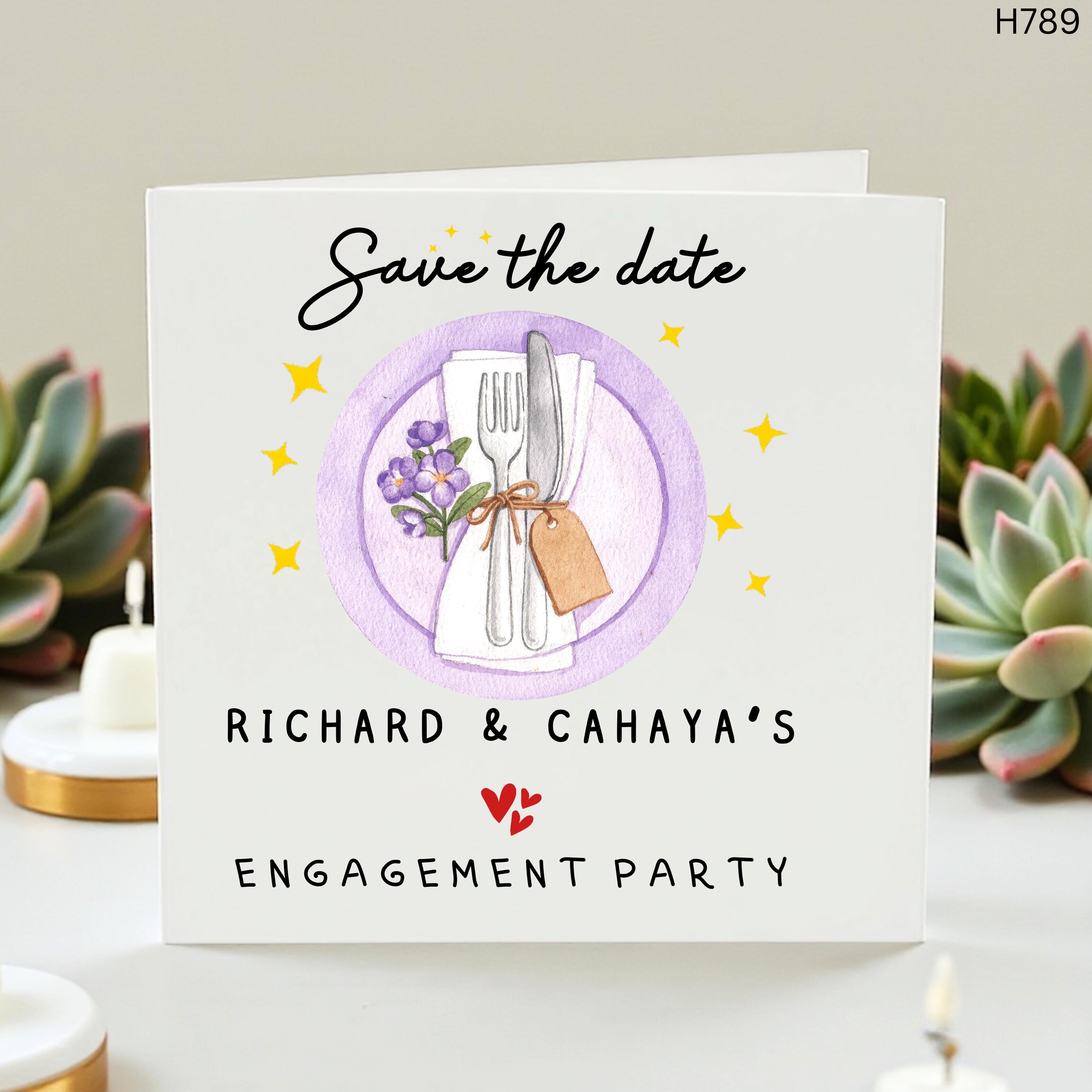 Save The Date Engagement Party Card, Personalised Engagement Party Invitation, Custom Couple Names Wedding Invite, Purple Floral Dinner Card