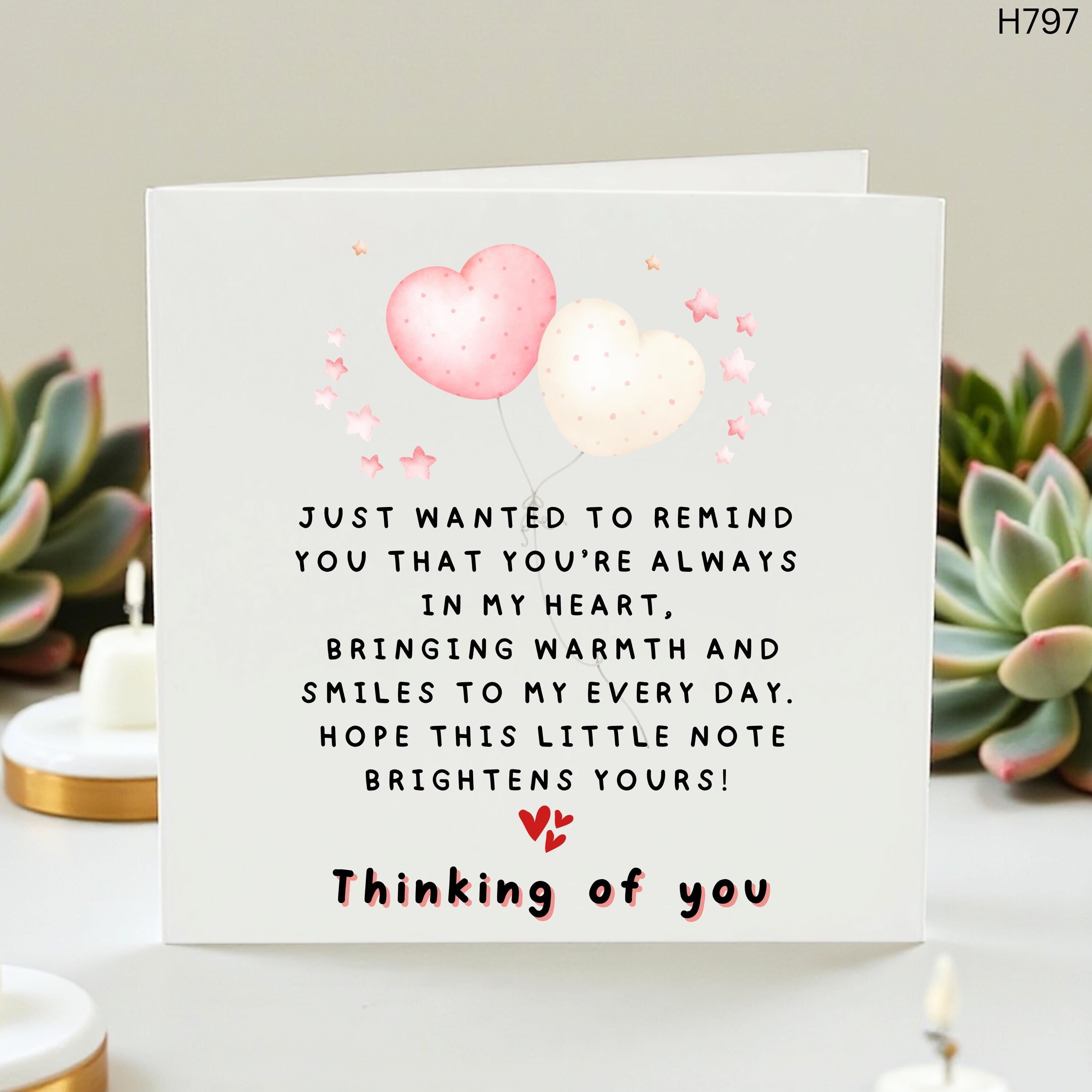 Thinking Of You Card For Friend, Just Because Card, Heart Balloon Love Note, Cute Support Encouragement Card For Her Him