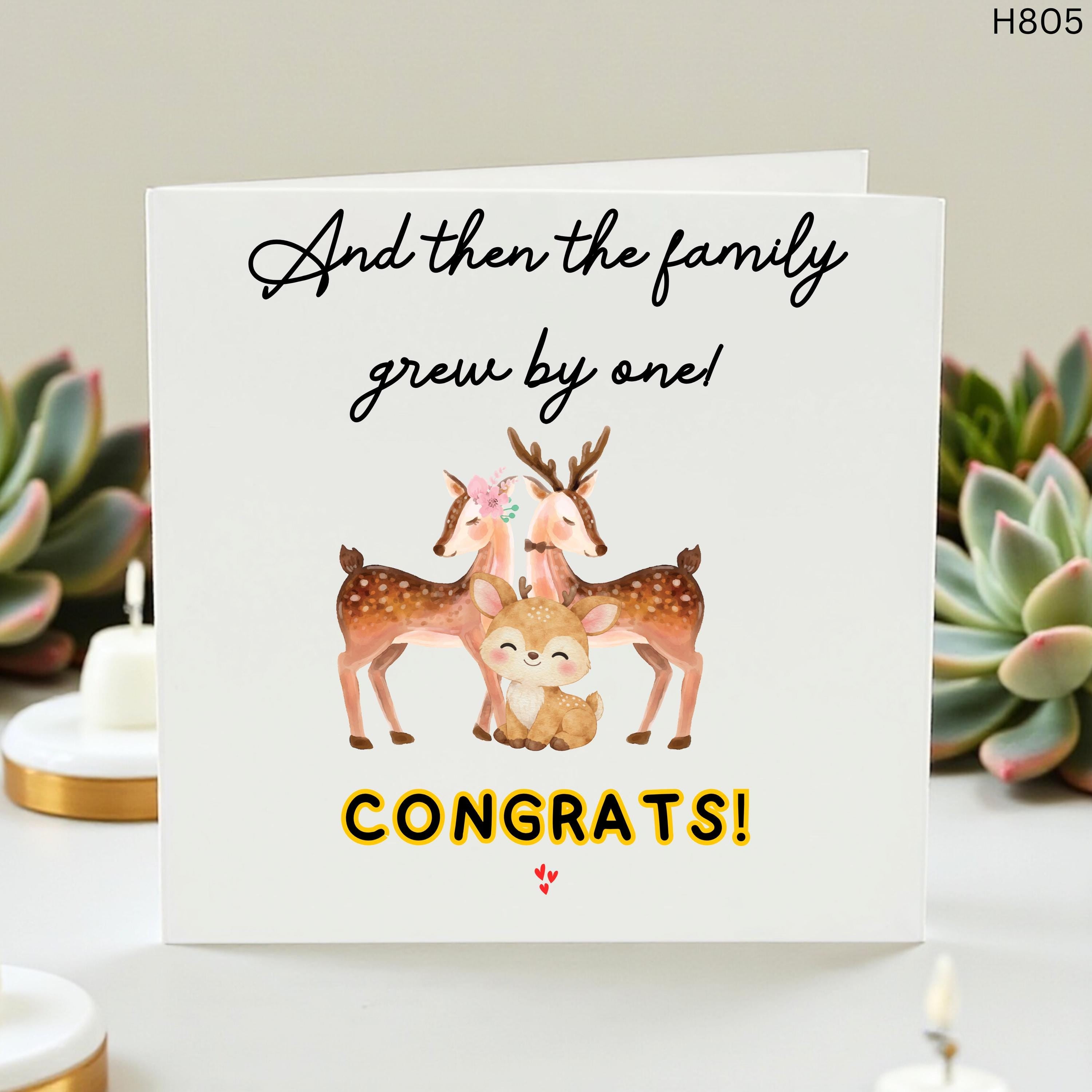 New Baby Congratulations Card, Family Grew By One, Cute Woodland Deer Card, Baby Shower Gift, Personalised New Parents Card