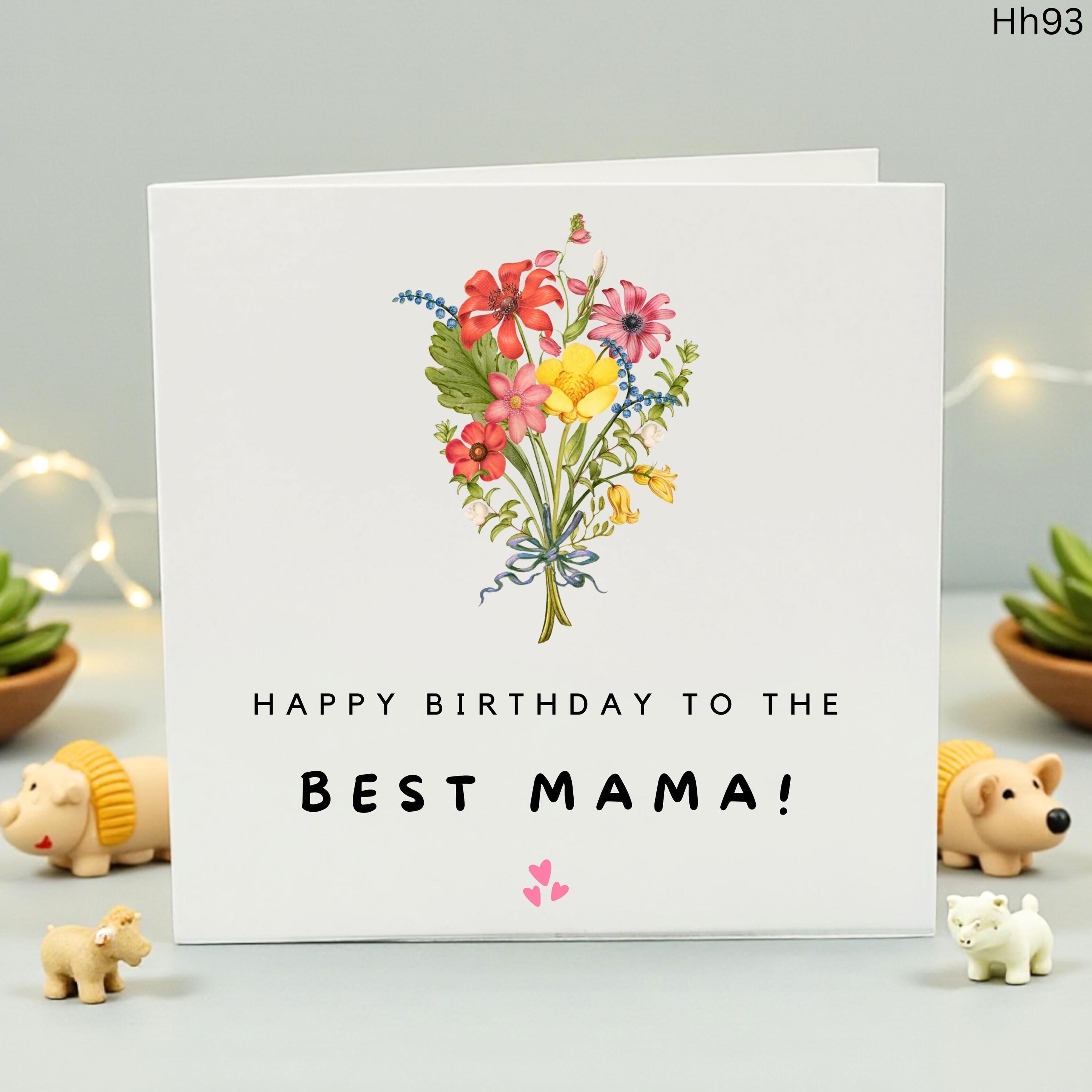Best Mama Birthday Card - Floral Birthday Card for Mom - Cute Card - Elegant Flower Bouquet Greeting Card - Gift for Mama