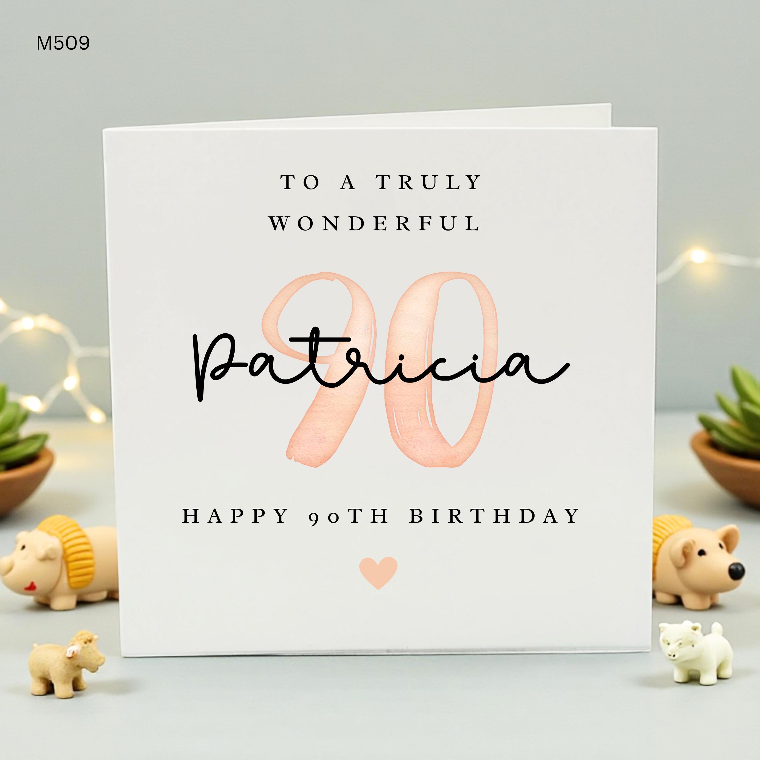 Personalized 90th Birthday Card for Her, Custom Name Age 90 Card Patricia, Elegant Ninetieth Birthday Gift, Handmade Milestone Card for Gran