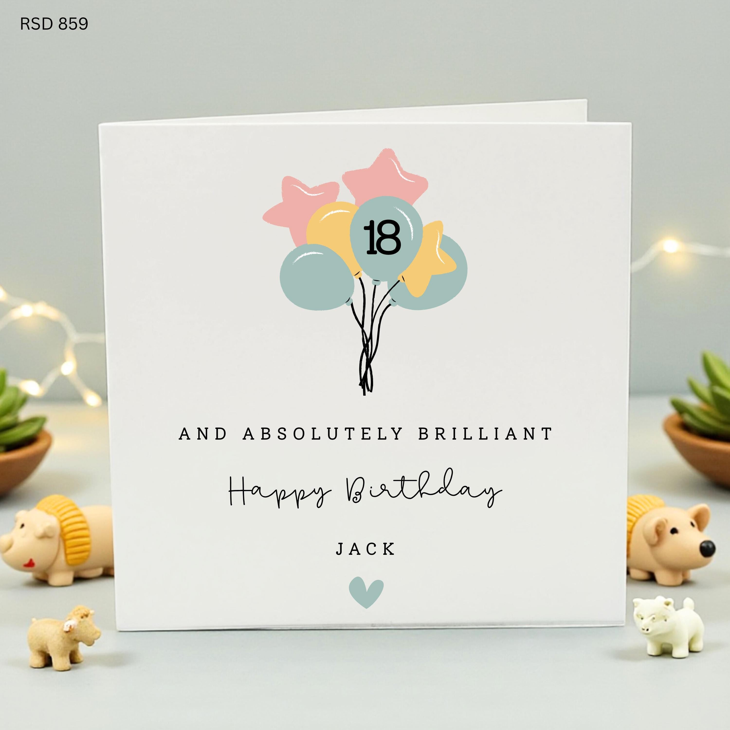 Personalised 18th Birthday Card for Him, Son 18th Birthday Gift, Custom Name Birthday Card, Eighteen Birthday Card, Blue Balloon Card
