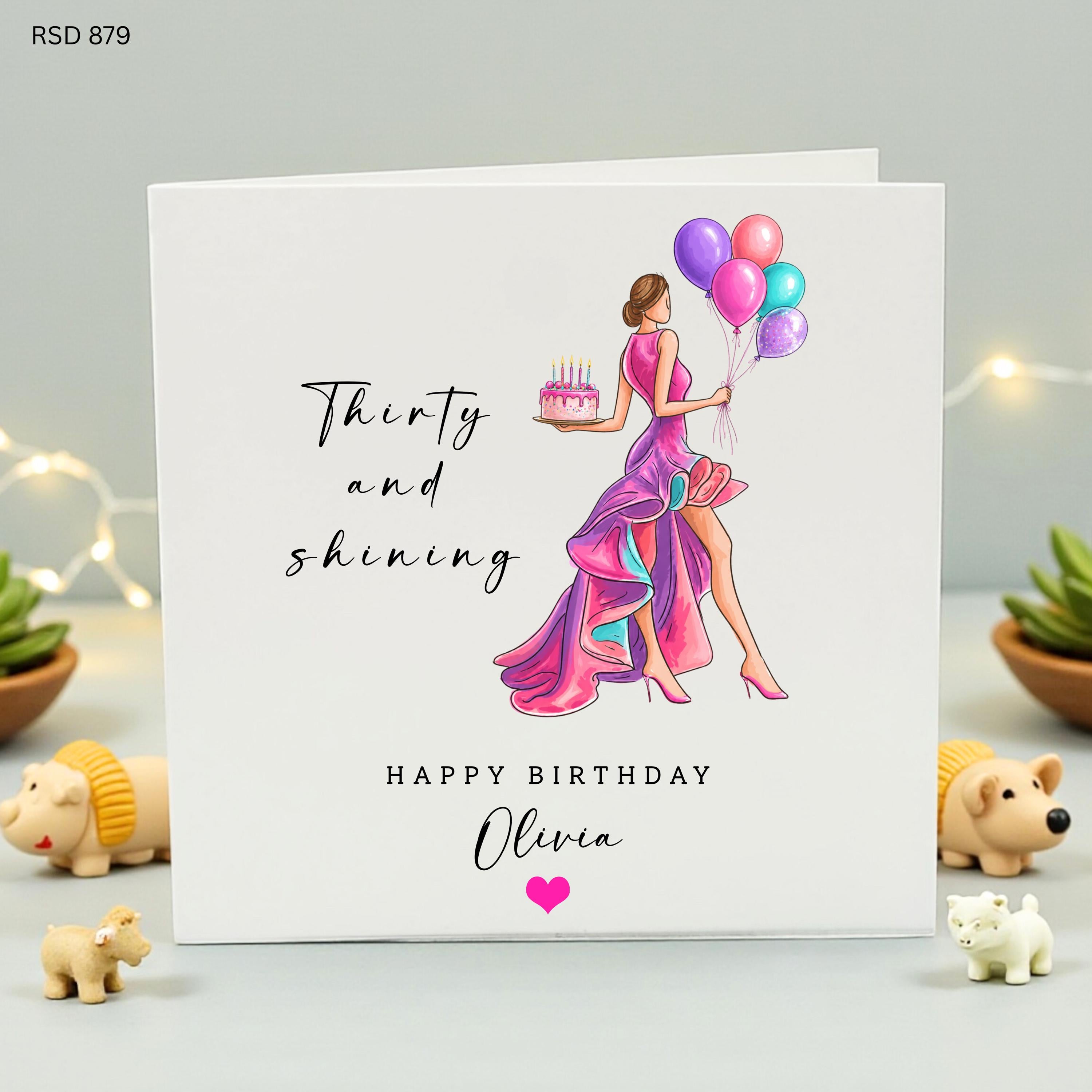 Personalized 30th Birthday Card for Her Thirty and Shining Custom Name Card for Best Friend Daughter Sister, Milestone 30 Birthday Gift Idea