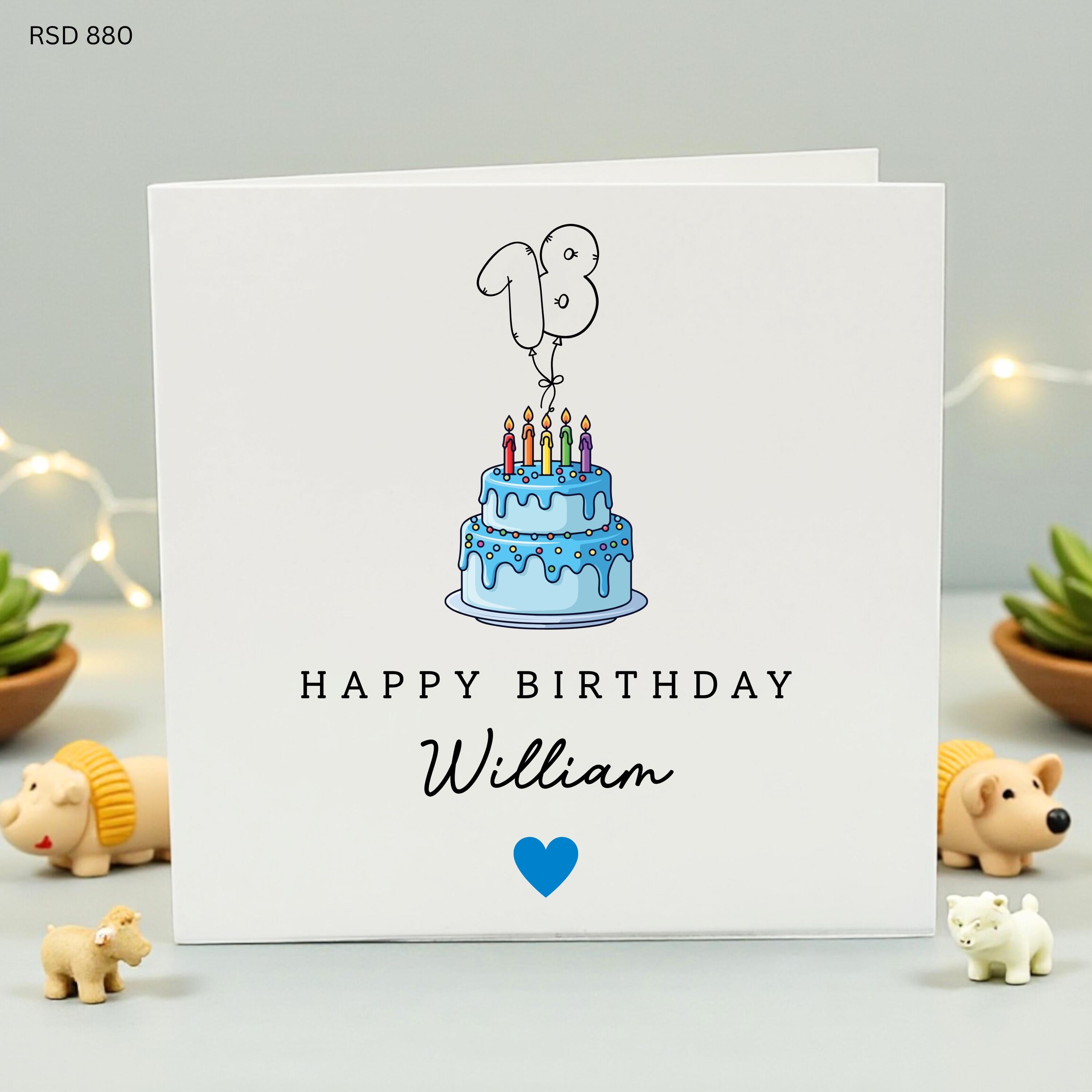 Personalized 18th Birthday Card for Him, Custom Name 18 Today Card for Son Grandson Brother, Blue Cake Eighteenth Birthday Greeting Gift
