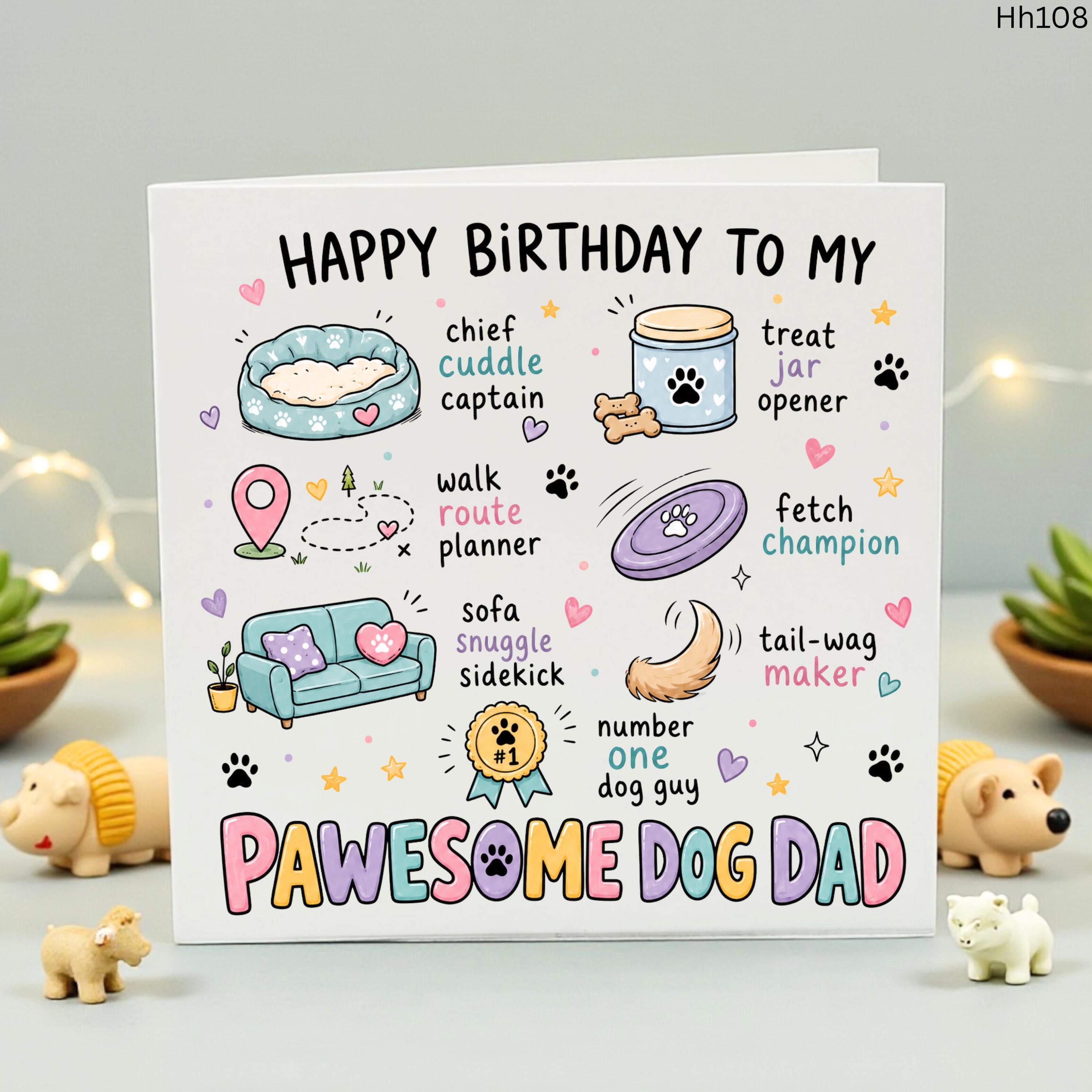Funny Dog Dad Birthday Card, Pawesome Dog Dad Gift, Cute Card from the Dog, Dog Lover Birthday Gift, Chief Cuddle Captain Card for Him