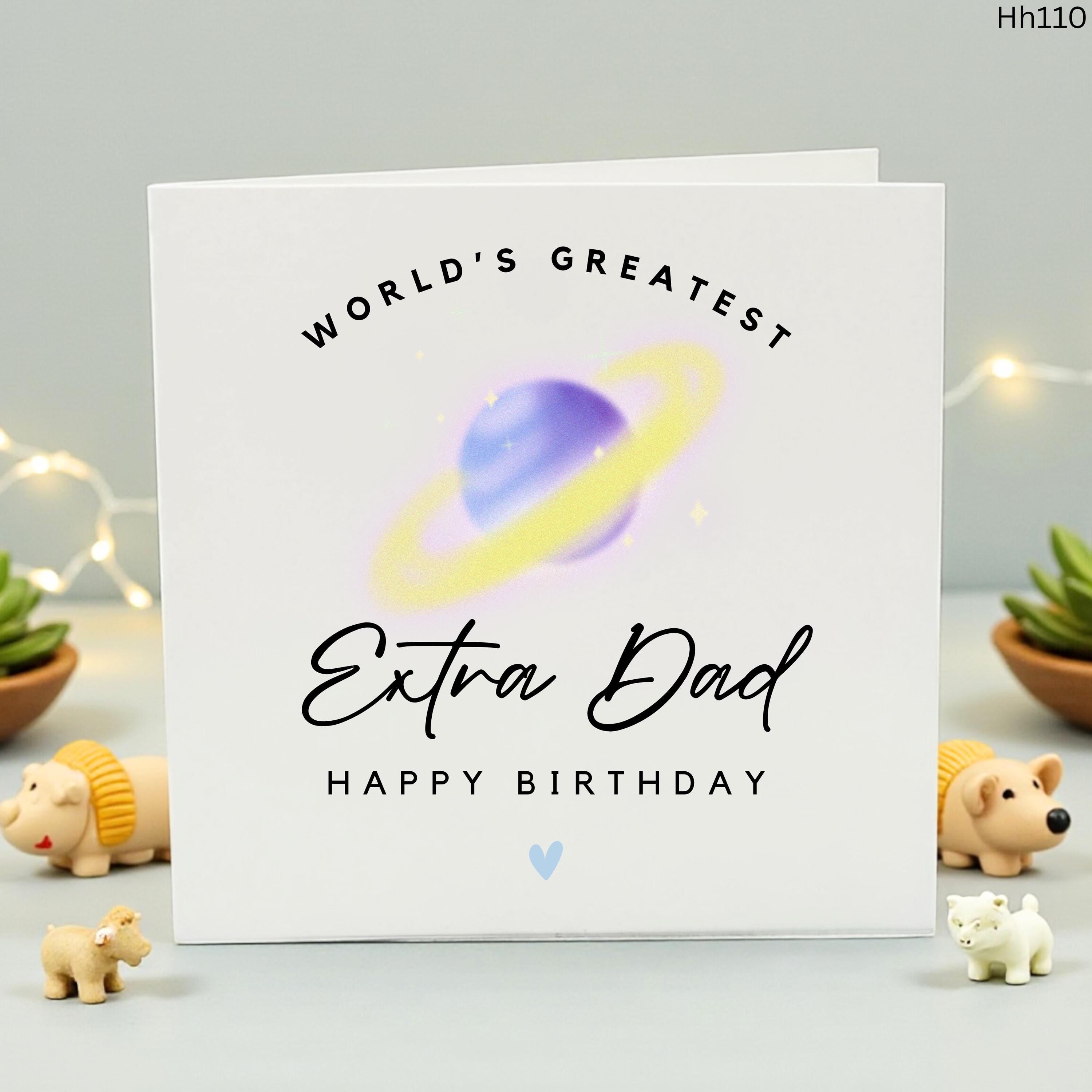 World's Greatest Extra Dad Birthday Card, Space Theme Bonus Dad Gift, Funny Step Dad Card for Him, Celestial Planet Greeting Card for Daddy