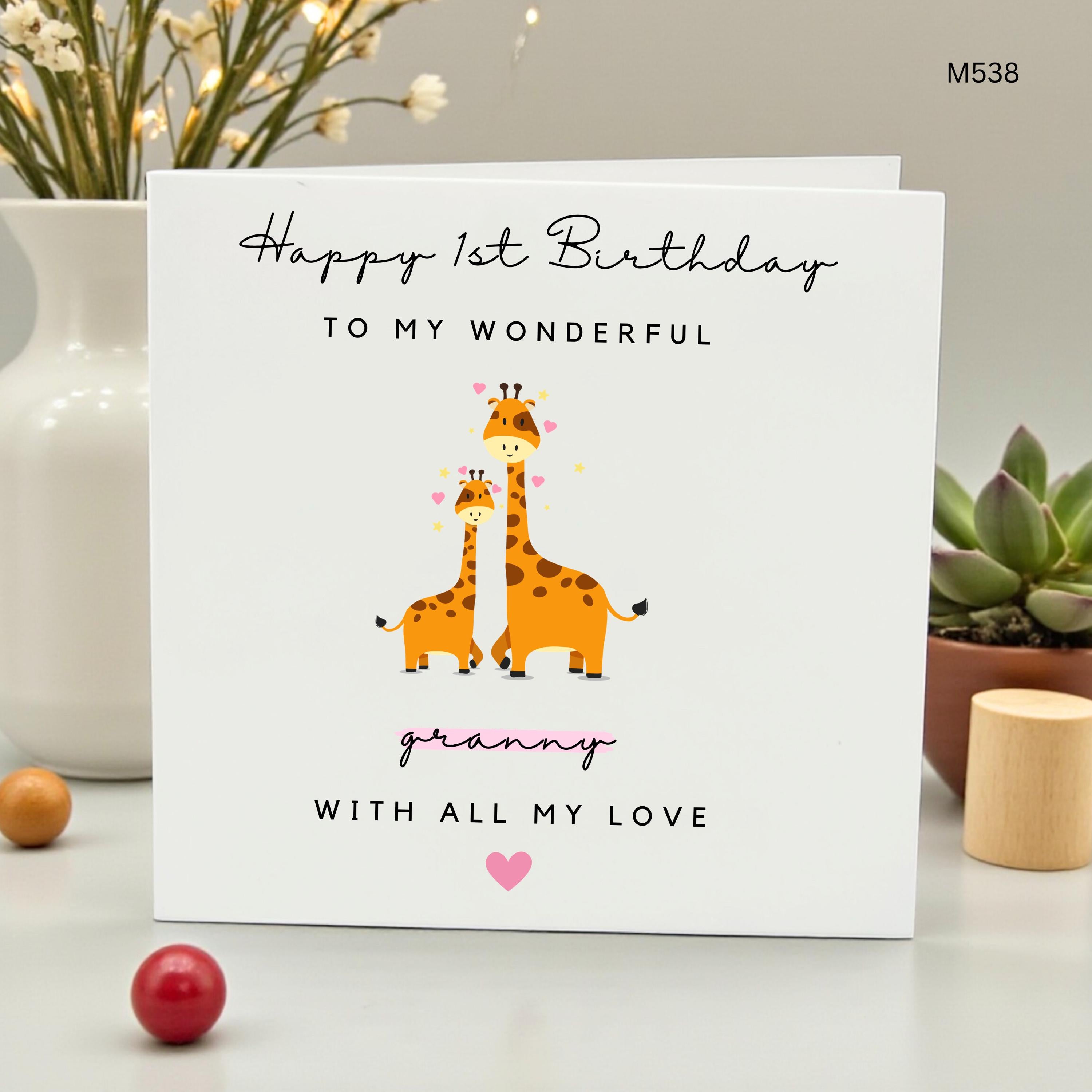 Personalized 1st Birthday Card for Granny, Cute Giraffe Grandma Birthday Card, First Birthday as Granny, Nanny Nana Card, Custom Name Card