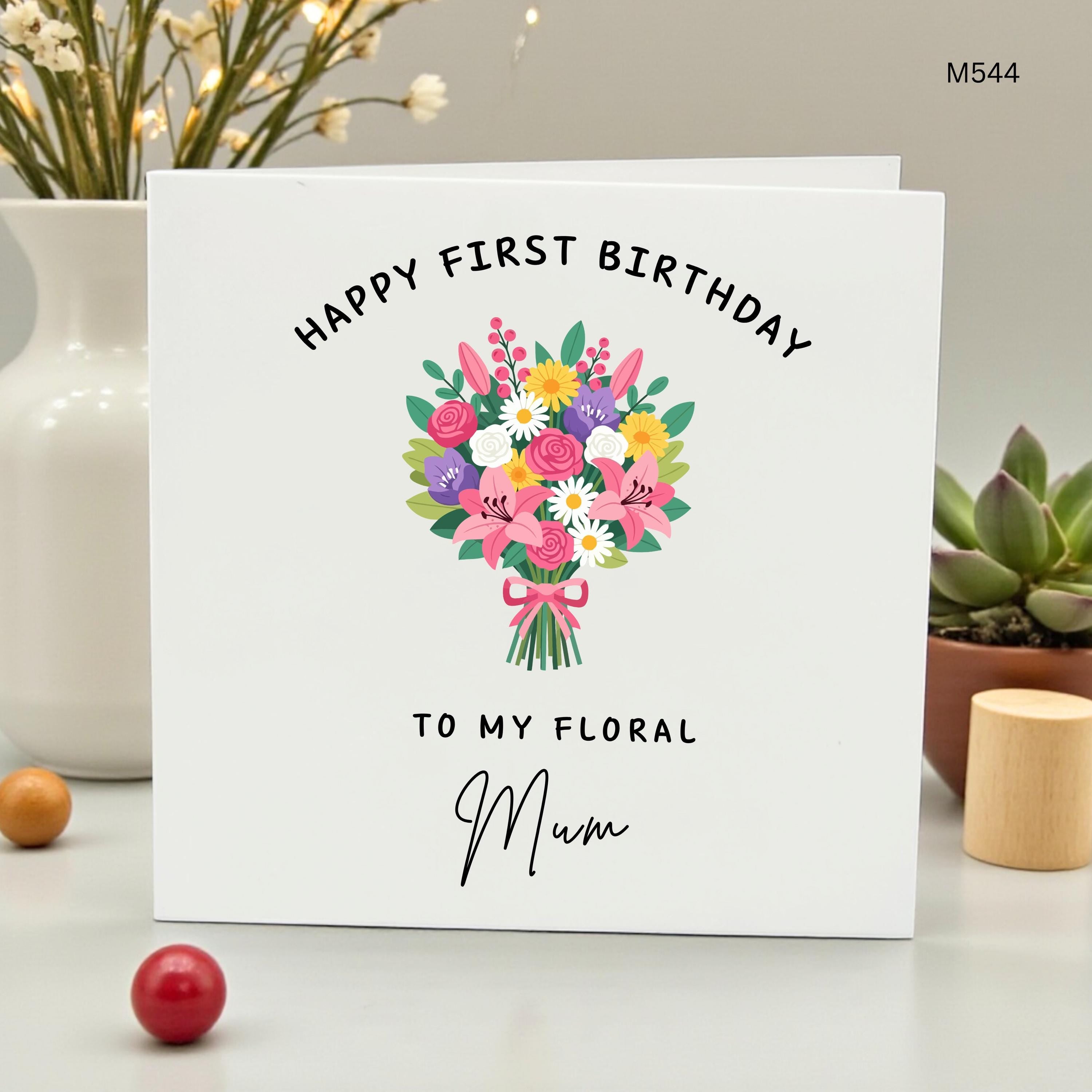 Personalized First Birthday as Mum Card, Happy 1st Birthday to my Floral Mum, New Mother Birthday Gift, Flower Bouquet Card, Custom Name