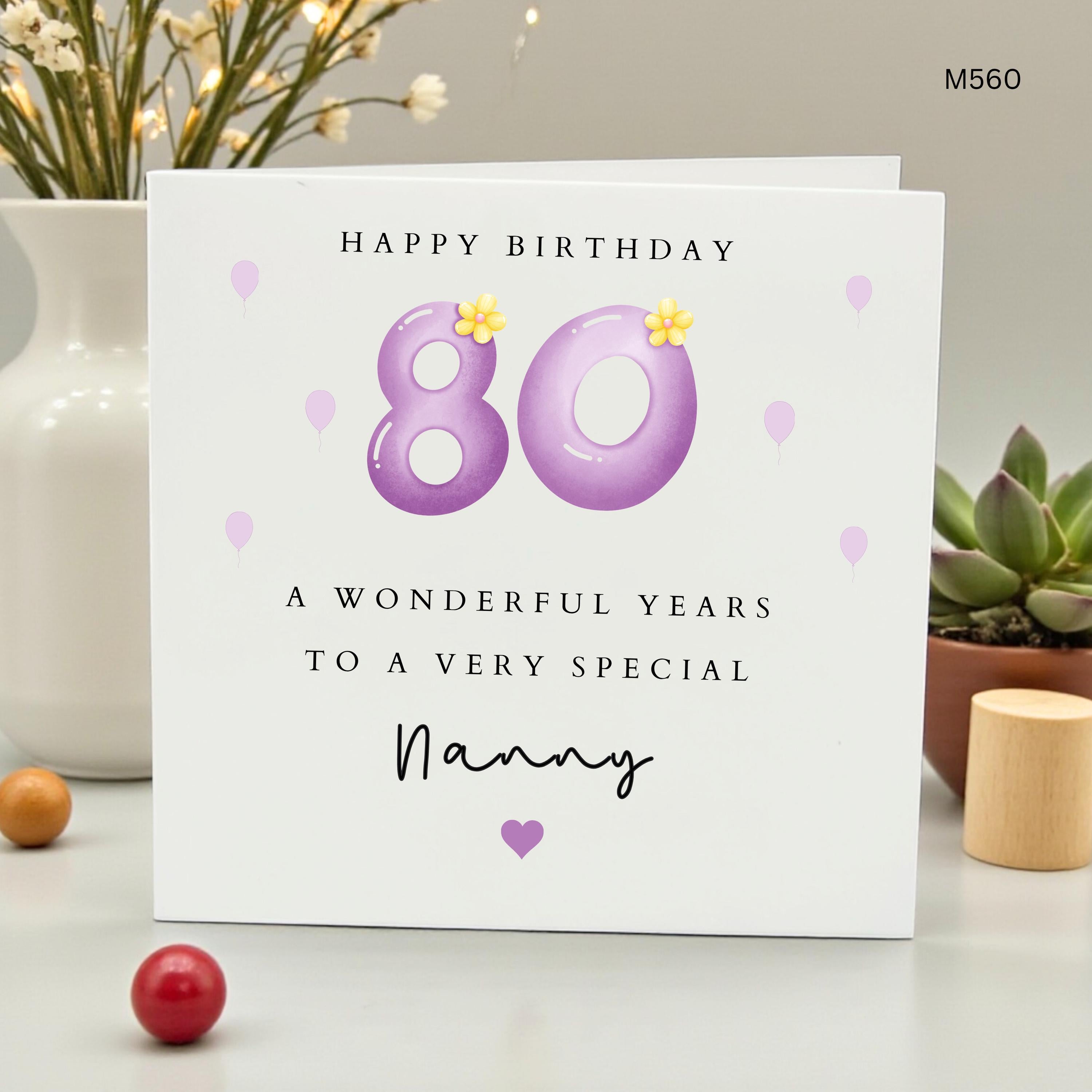 Personalised 80th Birthday Card for Nanny, 80 Today Card for Nan Grandmother, Milestone Eighty Years Birthday Gift, Purple Birthday Card Her
