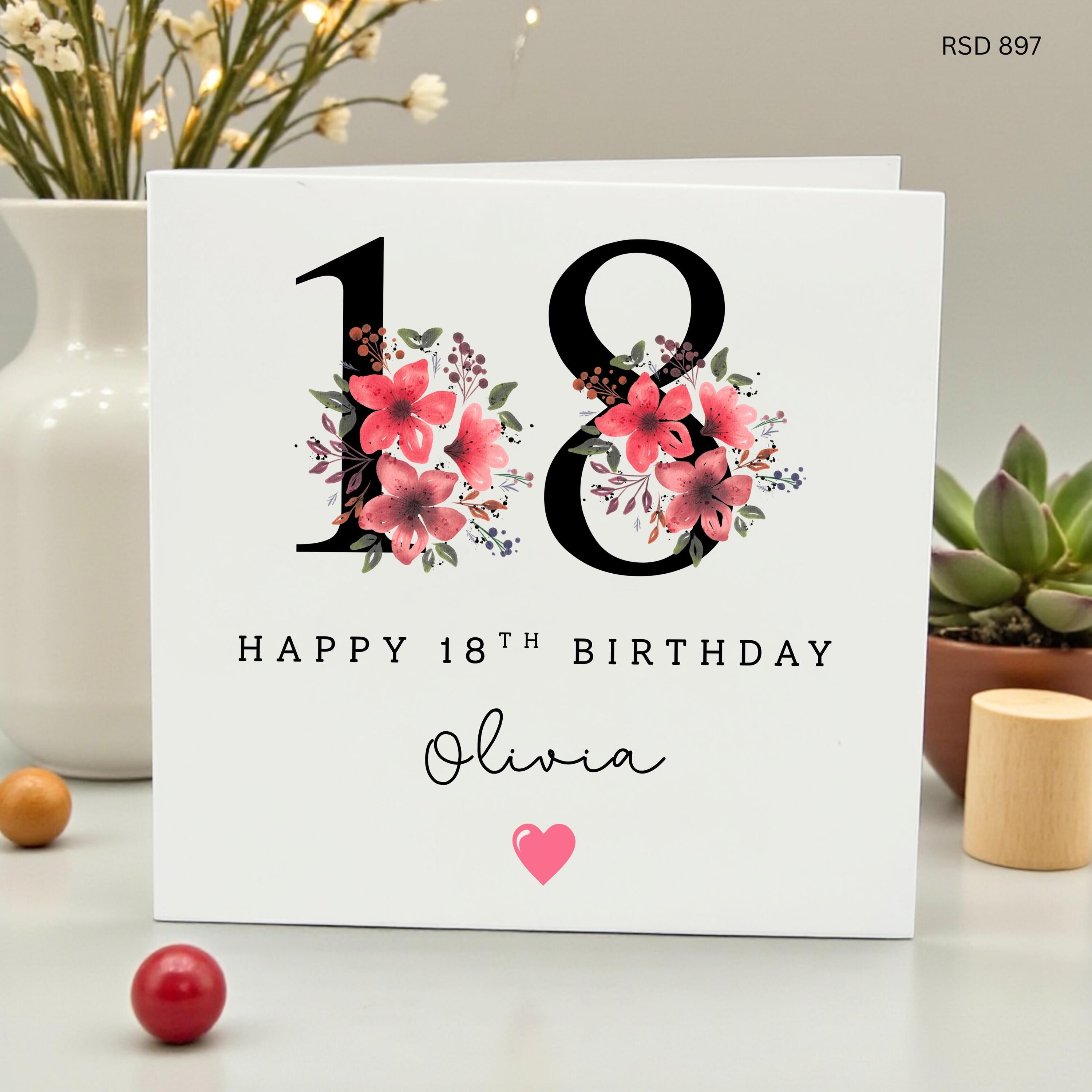 Personalized 18th Birthday Card for Her, Custom Name Floral Birthday Card for Daughter Niece, Happy 18th Birthday Card, Milestone Bday Gift