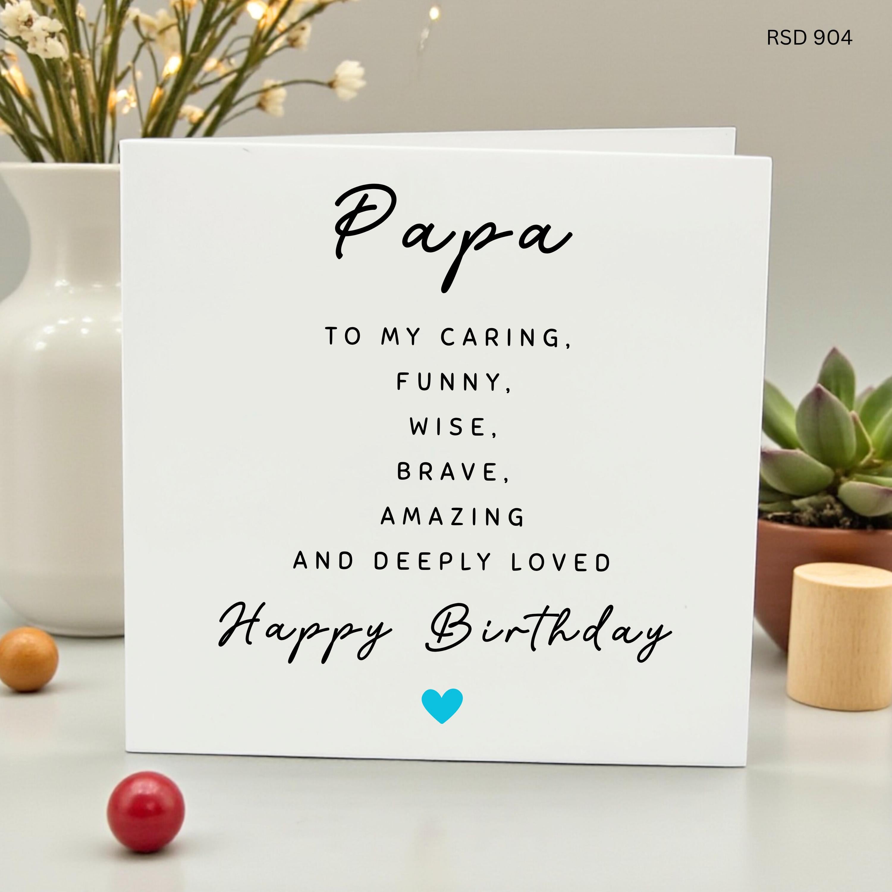 Papa Birthday Card, To My Caring Funny Wise Brave Amazing Papa, Birthday Gift for Papa, Father Birthday Card, Blue Heart Card, Loved Papa