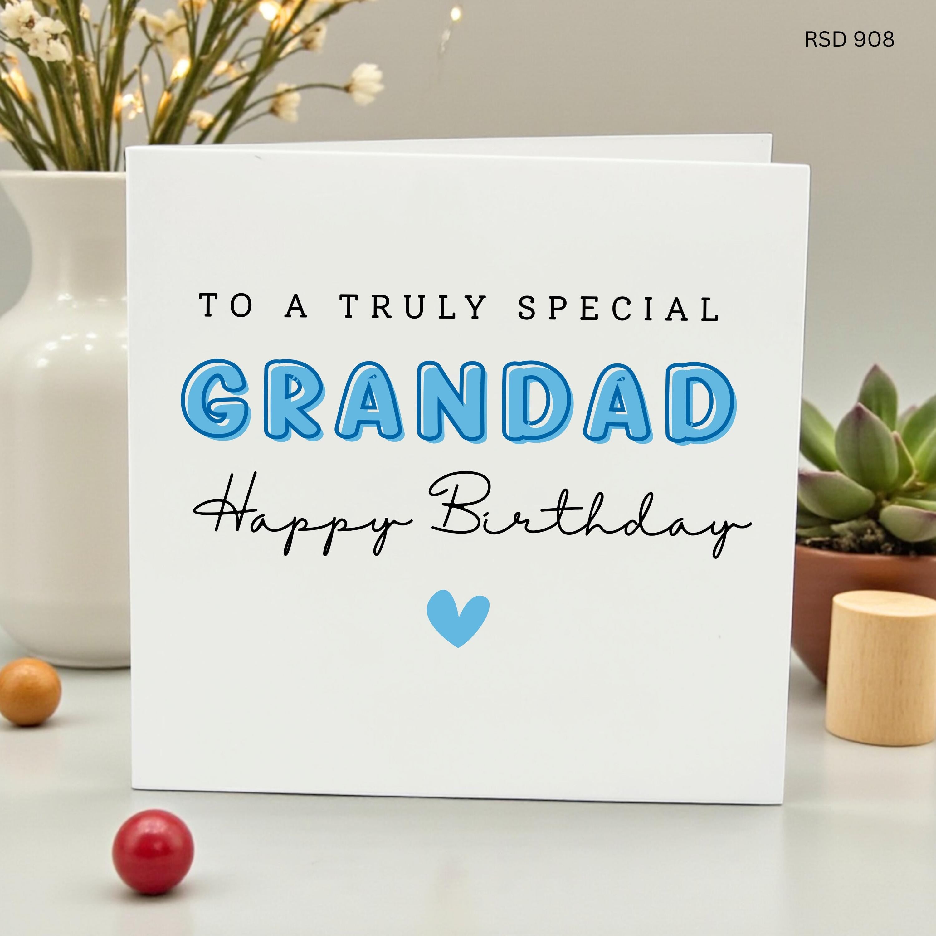 To a Truly Special Grandad Birthday Card, Minimalist Happy Birthday Grandad Card with Blue Heart, Simple Modern Greeting Card for Him,
