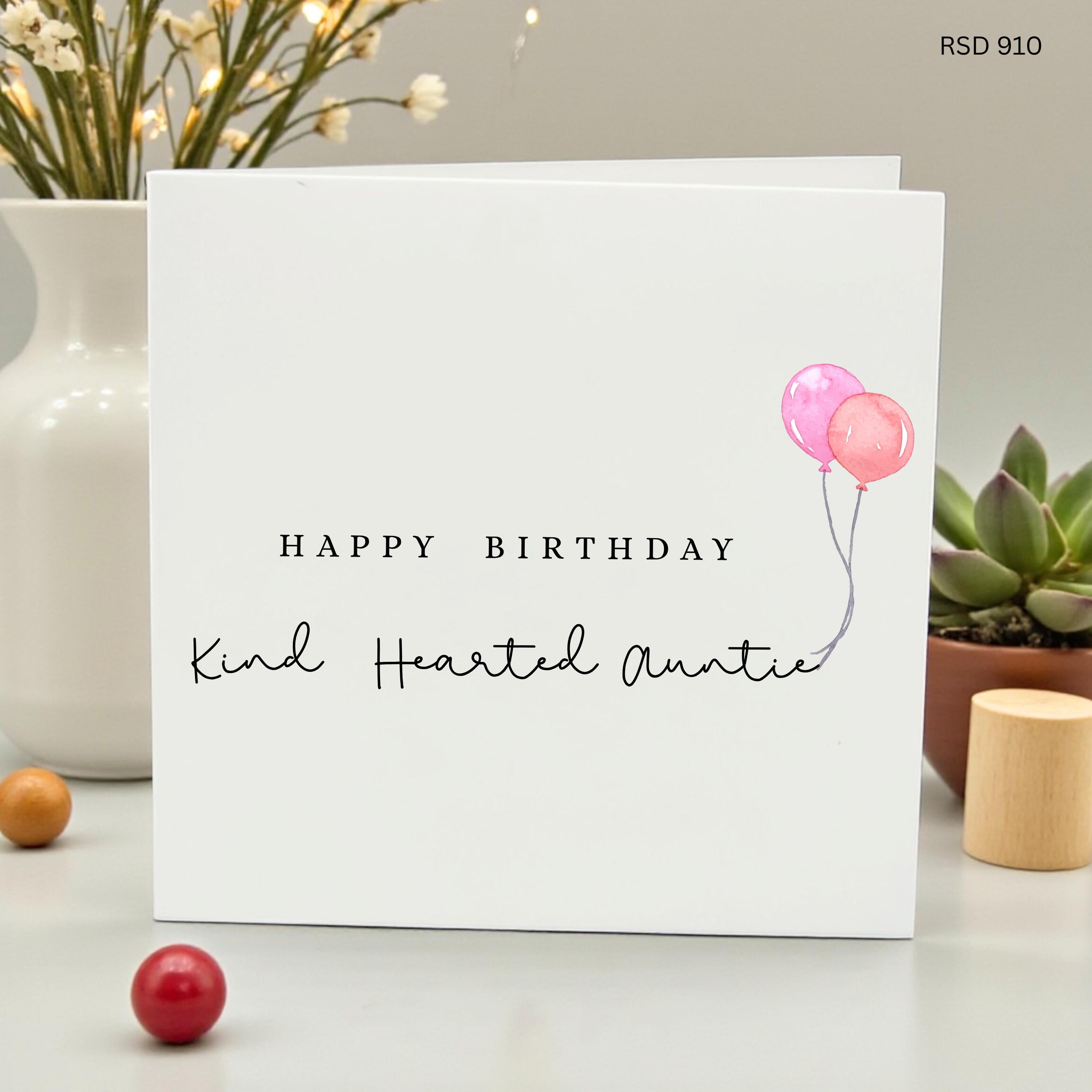 Happy Birthday Kind Hearted Auntie Card, Soft Pink Watercolor Balloons Greeting Card for Special Aunt, Elegant Minimalist Aunt Gift,