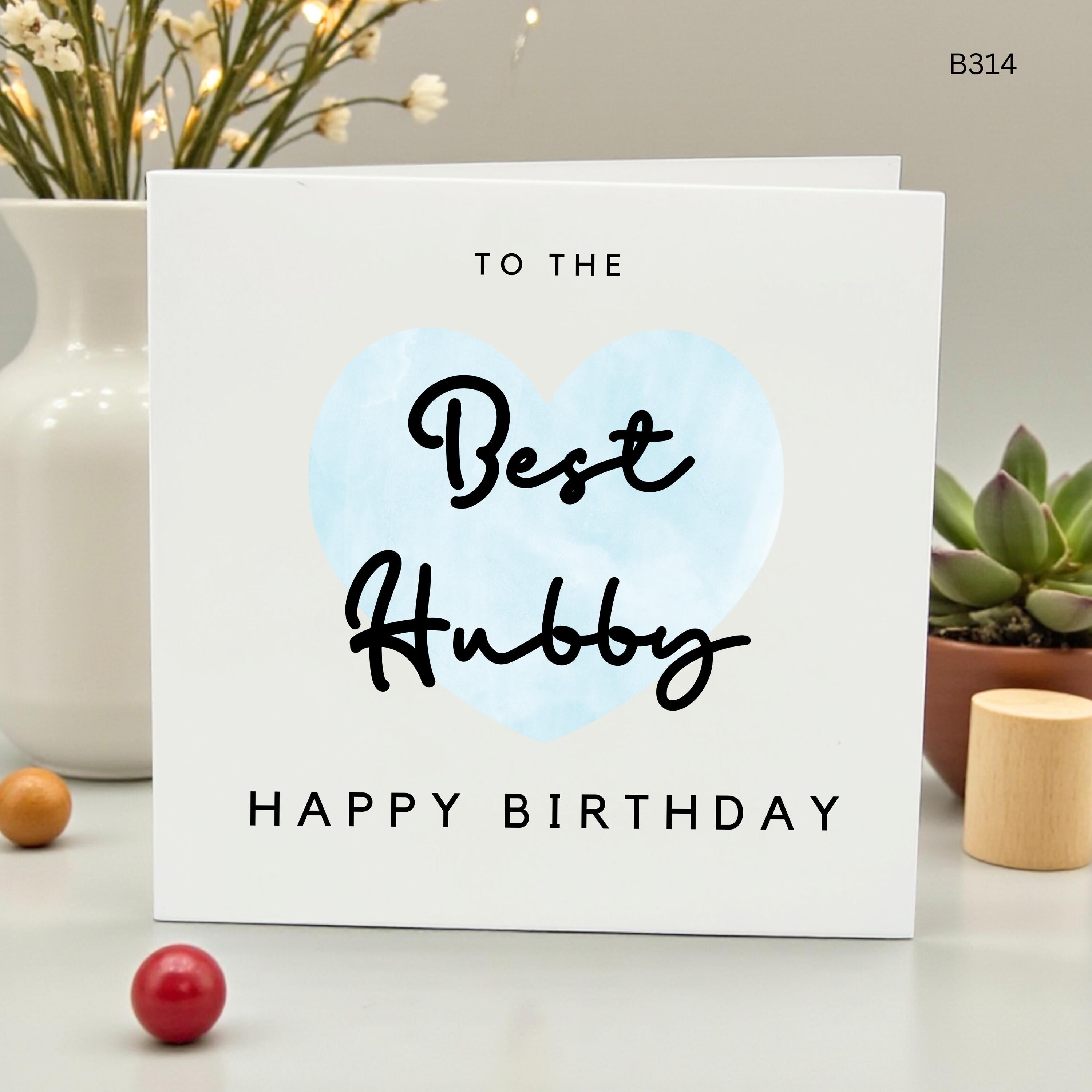Best Hubby Happy Birthday Card, Husband Birthday Card, To My Wonderful Husband, Blue Heart Birthday Greeting for Him, Cute Hubby Birthday