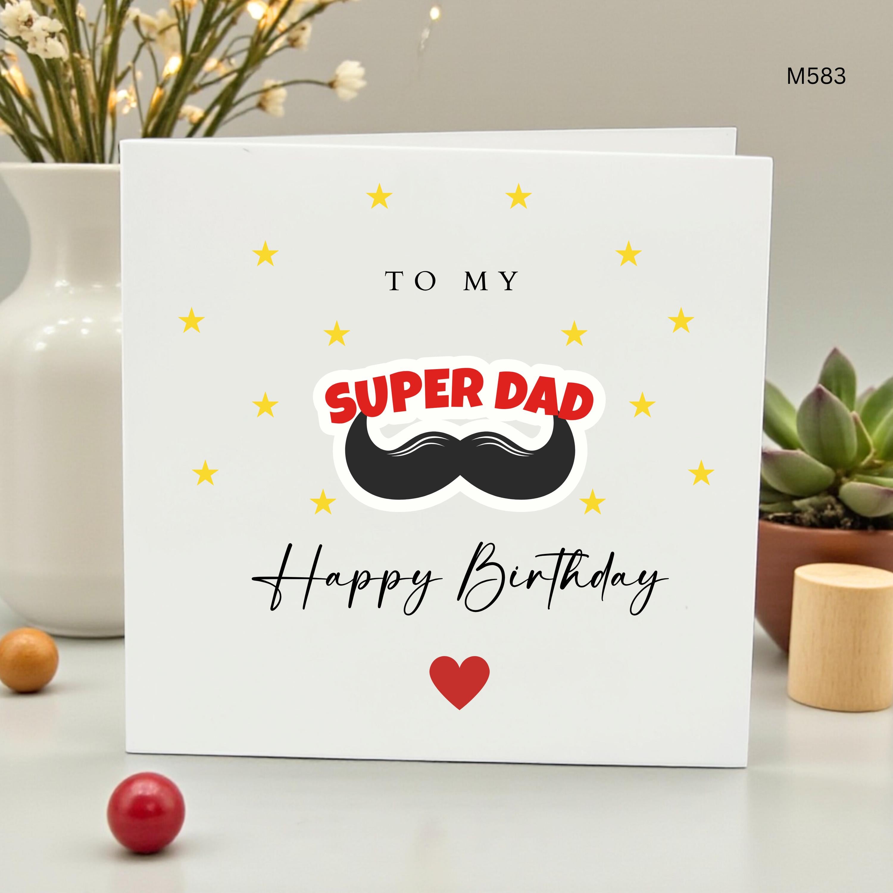 Super Dad Birthday Card, Happy Birthday Dad Card, Mustache Birthday Gift for Him, Fun Card for Daddy from Kids, Superhero Father Birthday