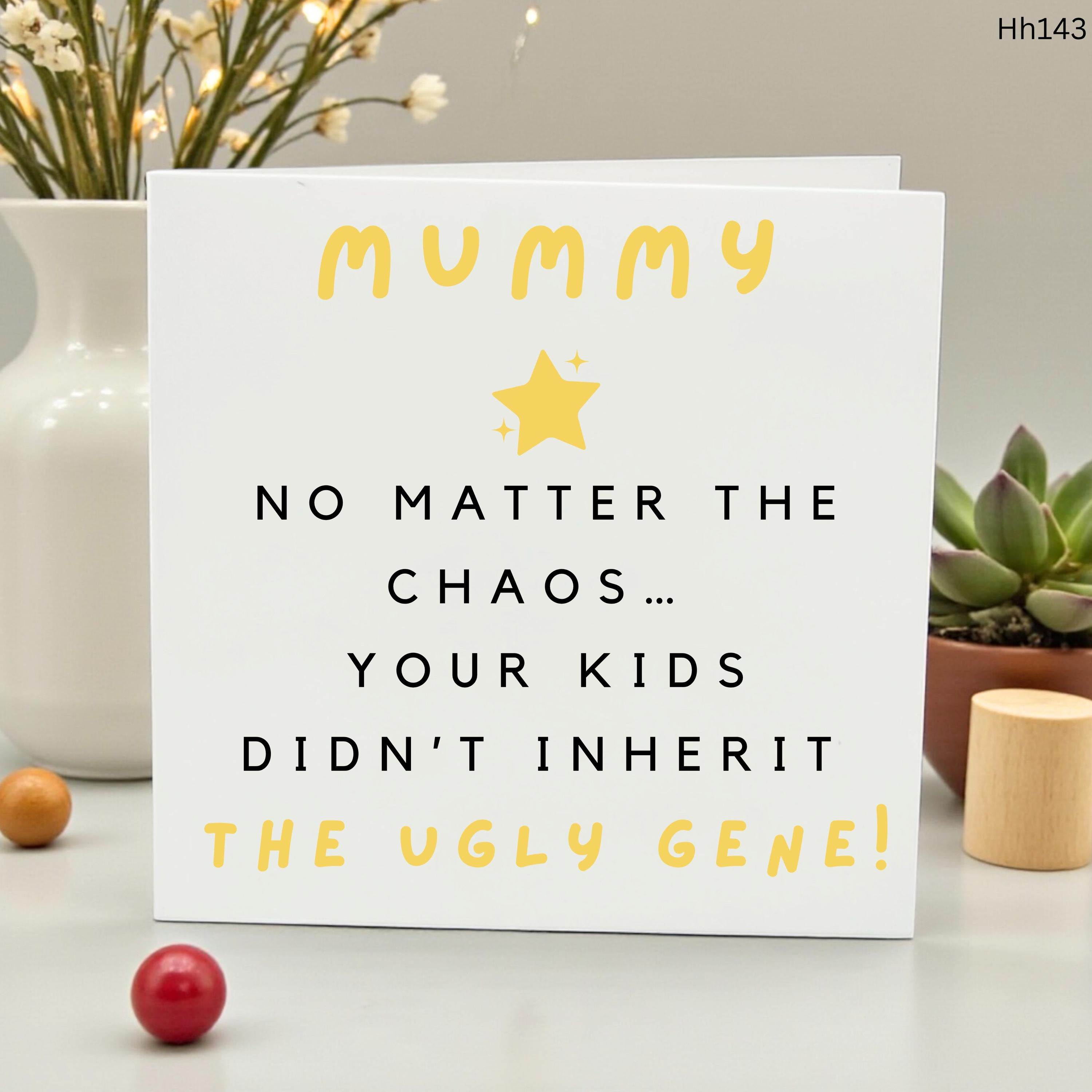 Funny Mummy Birthday Card, Mother's Day Card from Kids, Ugly Gene Joke Card for Mom, Cheeky Card for Her, Sarcastic Mummy Gift Humorous Card