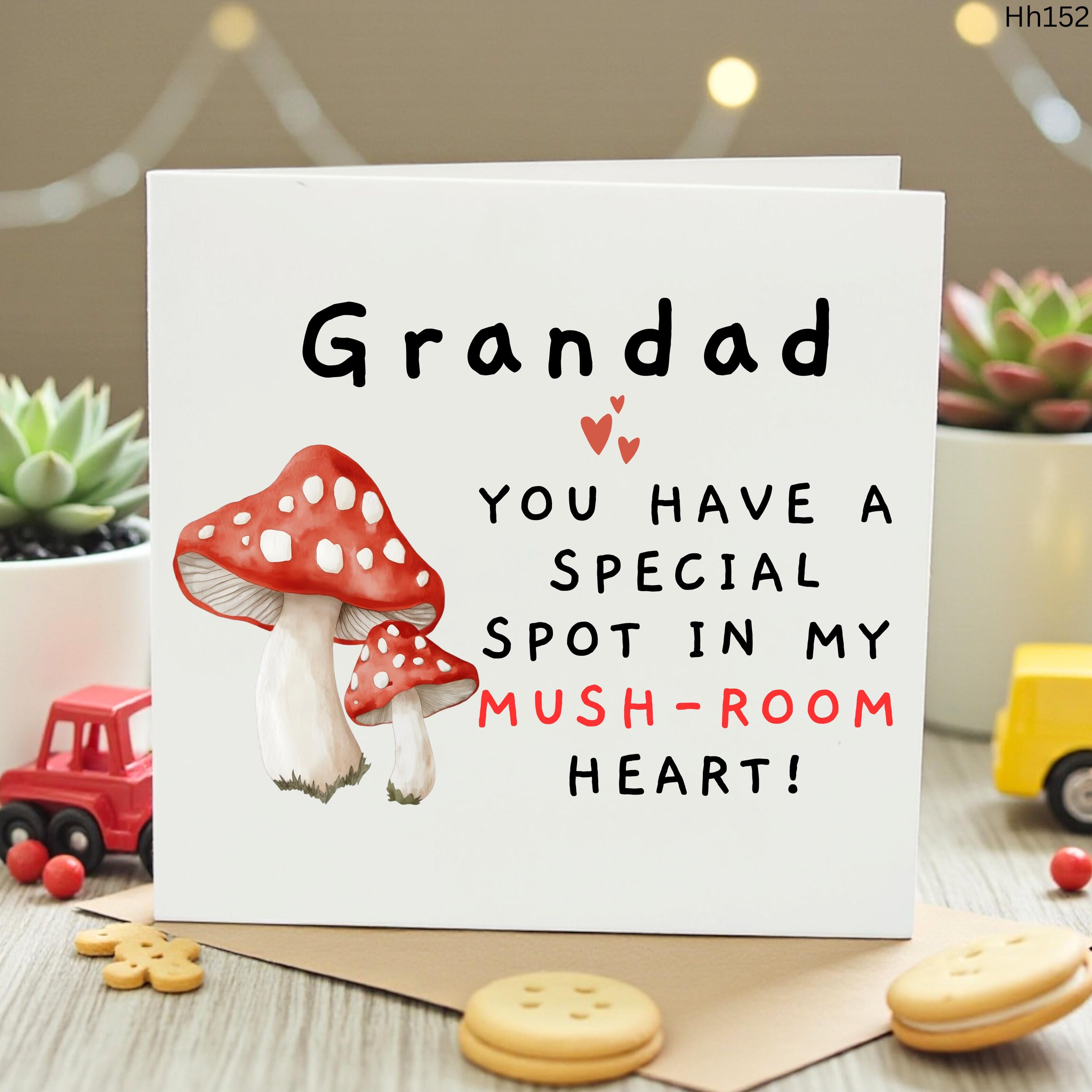 Funny Grandad Birthday Card with Cute Mushroom Pun, Personalized Card for Grandfather Grandpa from Grandchild, Toadstool Greeting Card