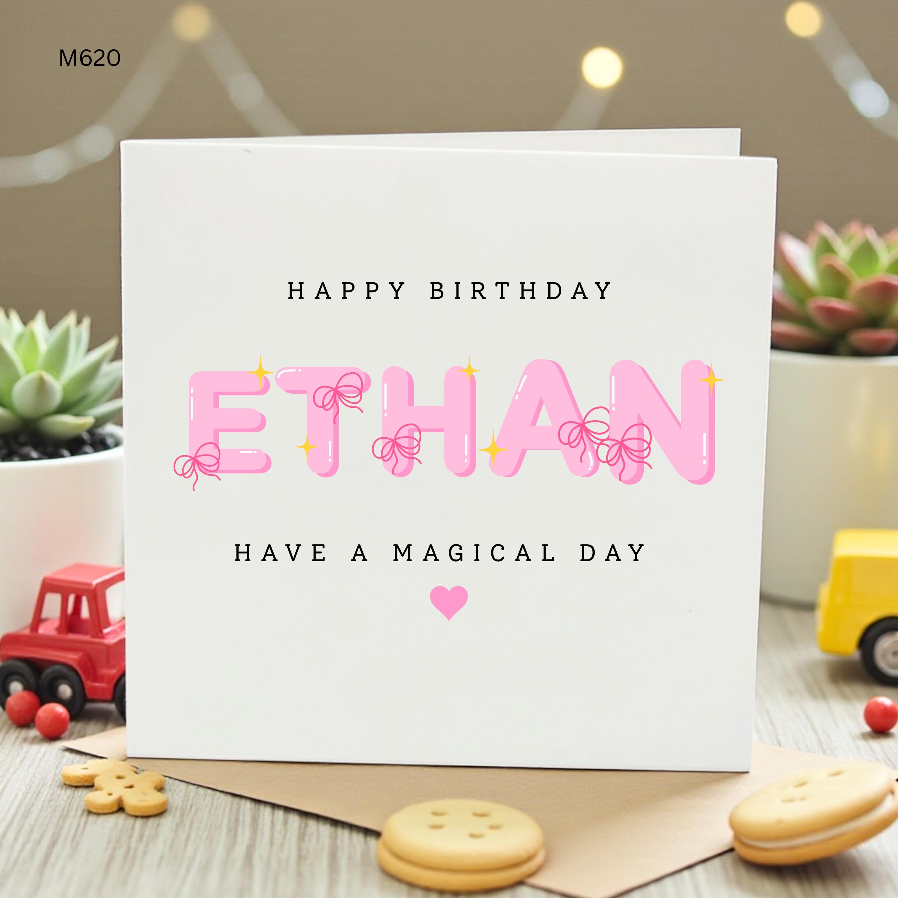 Personalized Birthday Card Cute Pink Balloon Letter Name Card Custom Magical Day Greeting Card Kids Personalize Birthday Gift Card