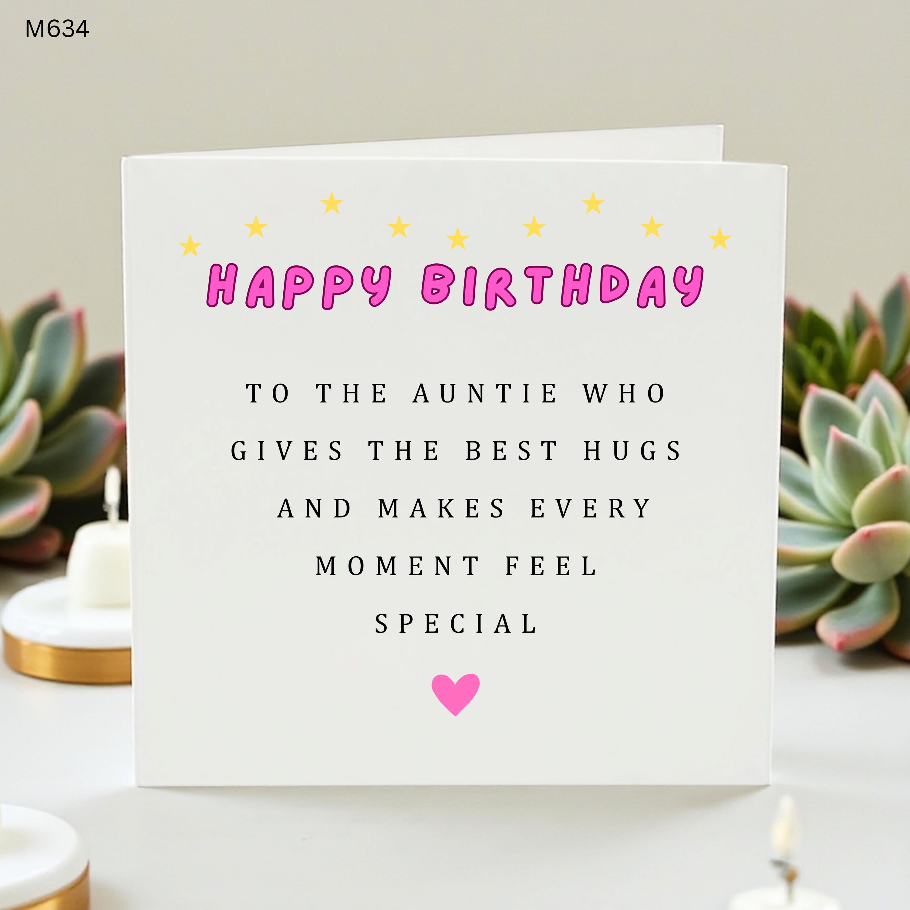 Happy Birthday Auntie Card, Special Aunt Birthday Card, Cute Card for Aunty, Meaningful Best Hugs Card, Pink Heart Greeting Card for Her