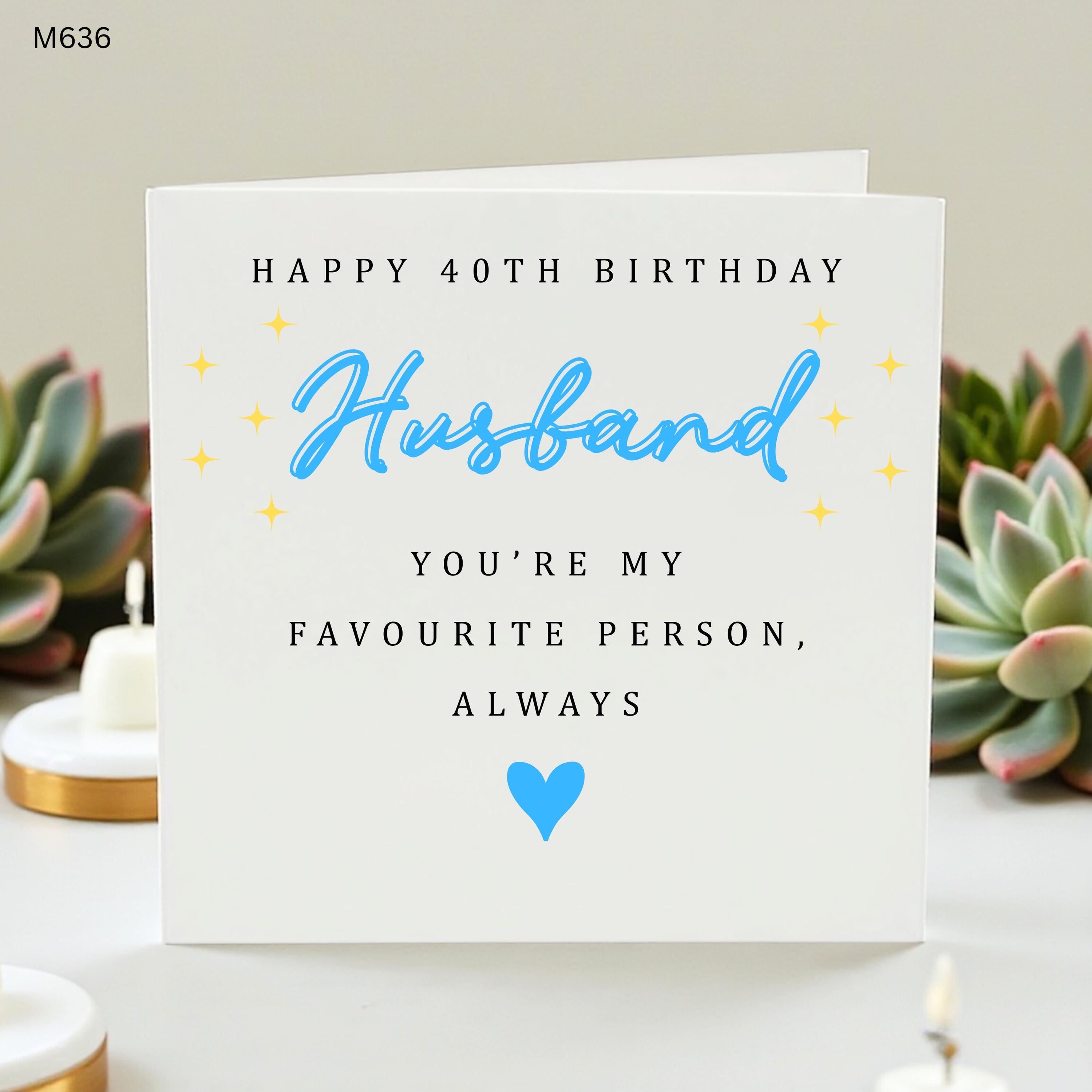 Husband 40th Birthday Card, Happy 40 Birthday Card for Him, Favourite Person Card, Milestone Birthday Gift, Blue Heart Card for Husband
