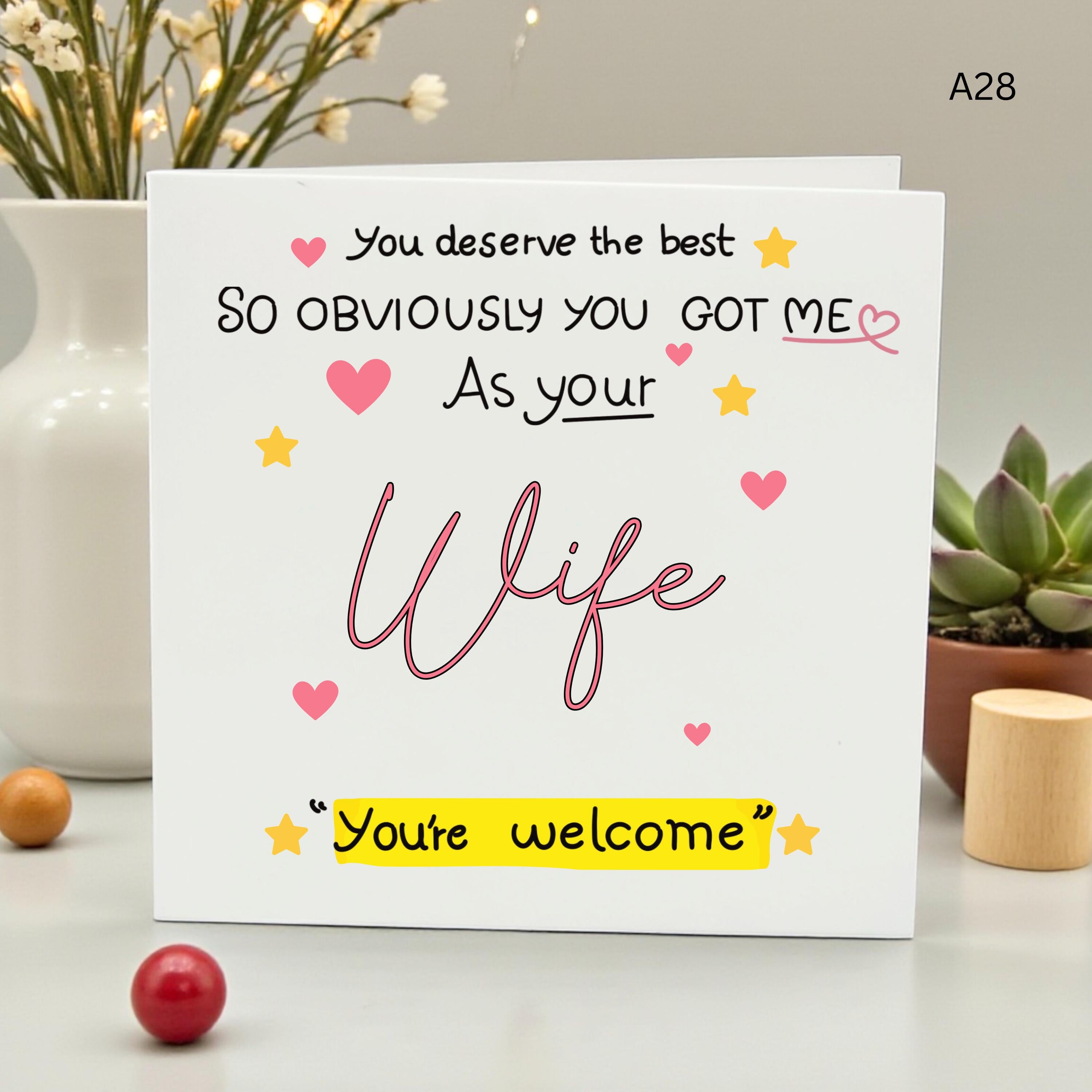 Funny Wife Birthday Card for Husband Cute Anniversary Card from Wife Sarcastic Valentines Day Card to Hubby Joke Greeting Card for Him