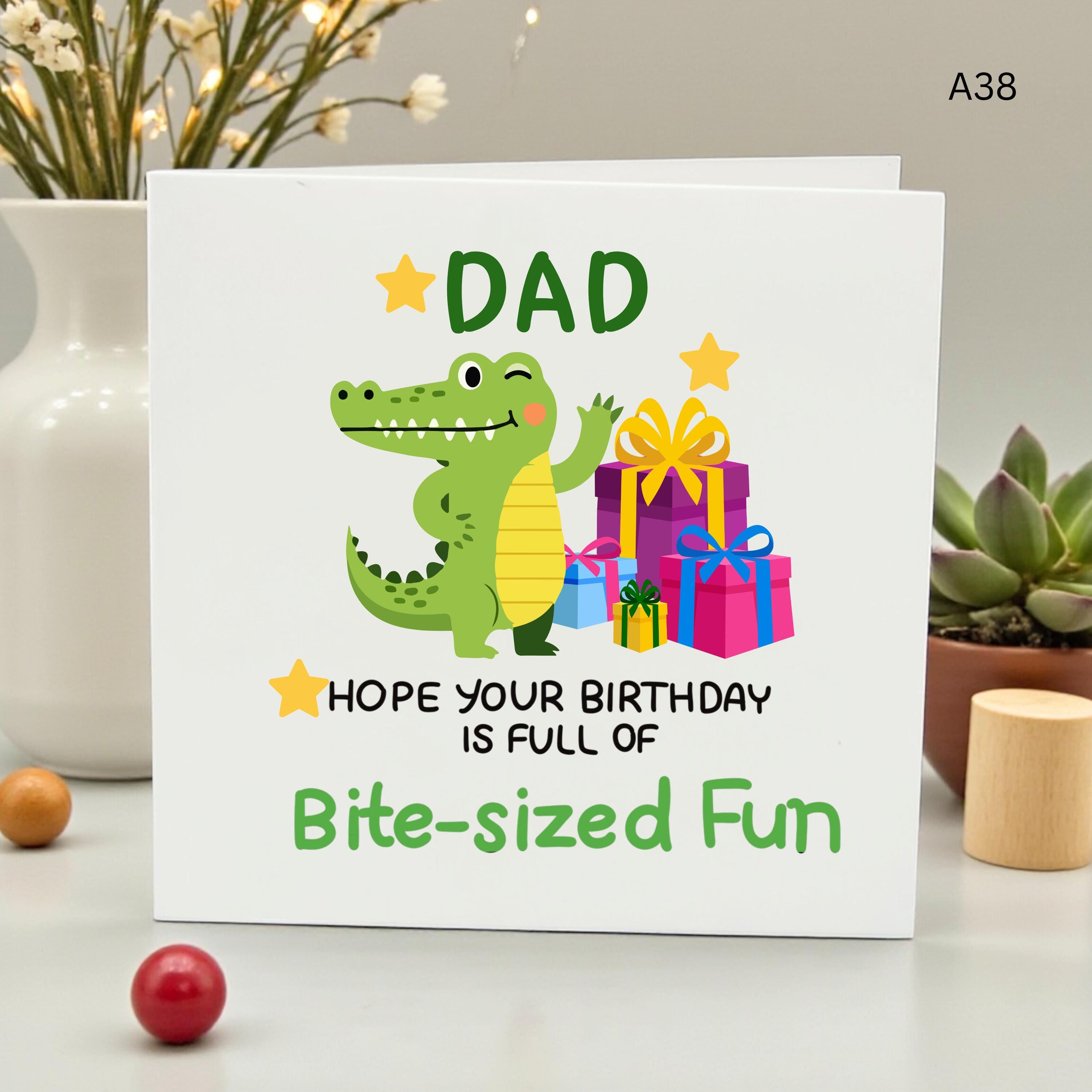 Cute Birthday Card for Dad, Funny Crocodile Birthday Gift for Father, Alligator Greeting Card from Son Daughter, Bite Sized Fun Card,