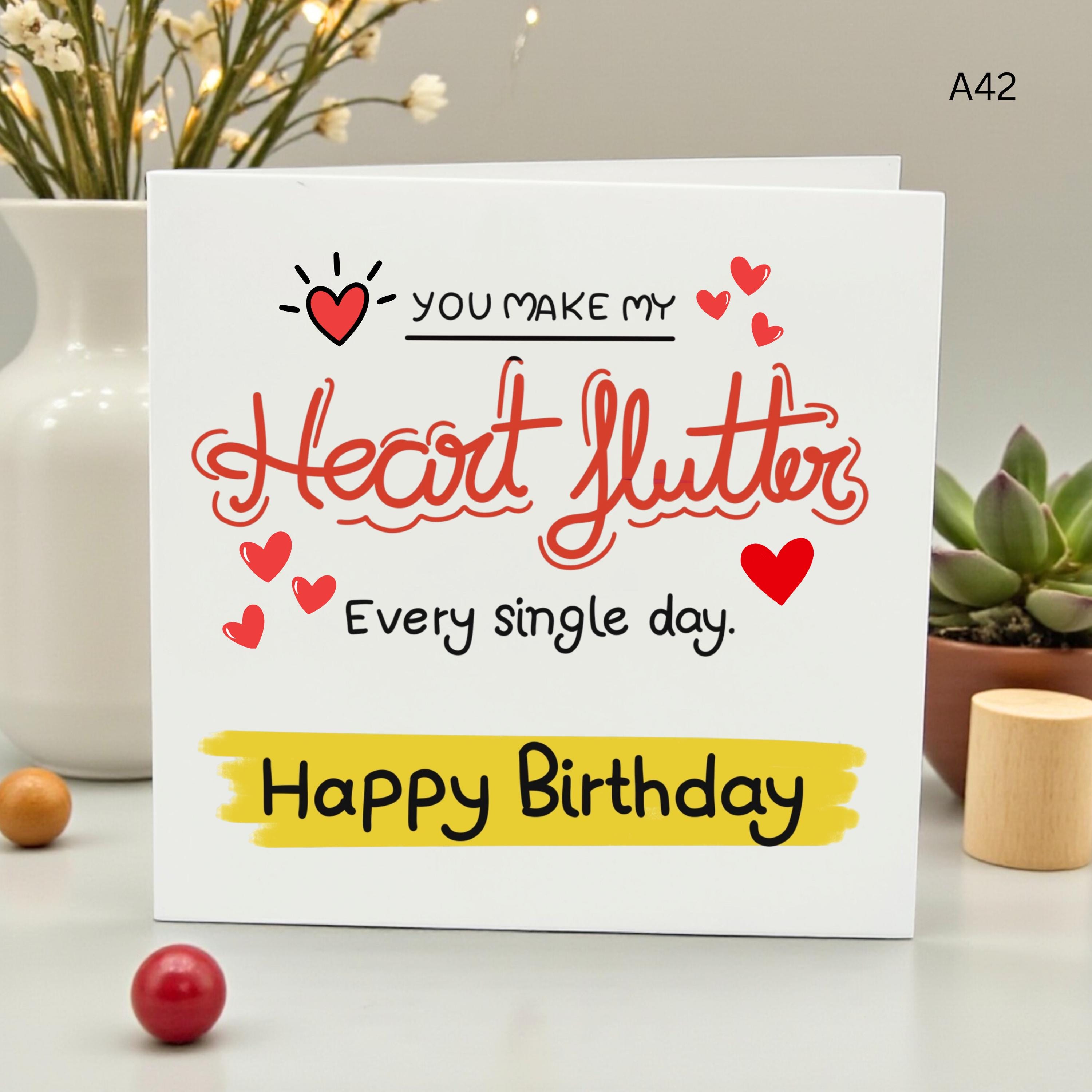 Romantic Birthday Card for Boyfriend Girlfriend, You Make My Heart Flutter Every Single Day, Cute Anniversary Greeting Card Husband Wife