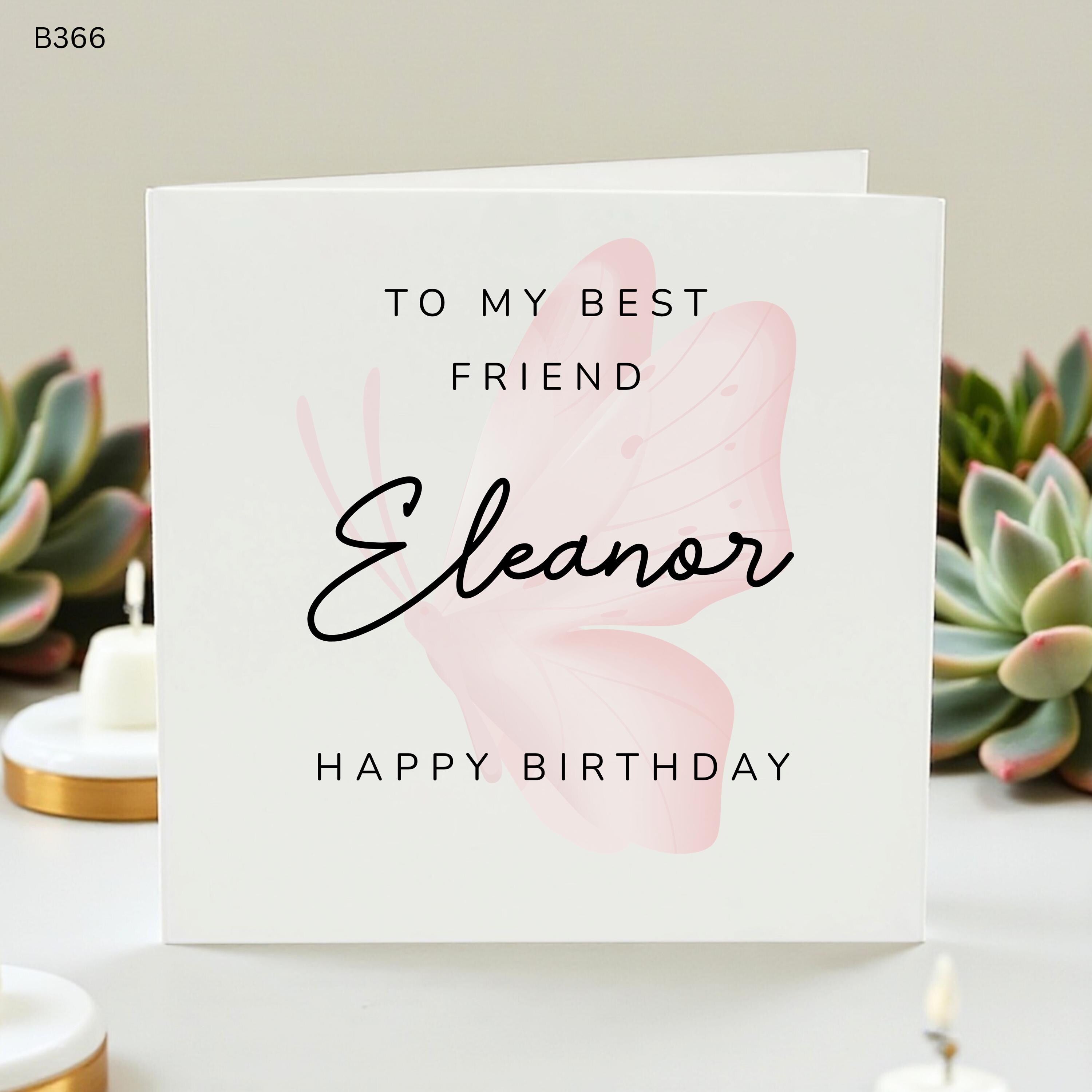 Personalized Best Friend Birthday Card for , Elegant Pink Watercolor Butterfly Custom Name Card for Her, Special BFF Happy Birthday