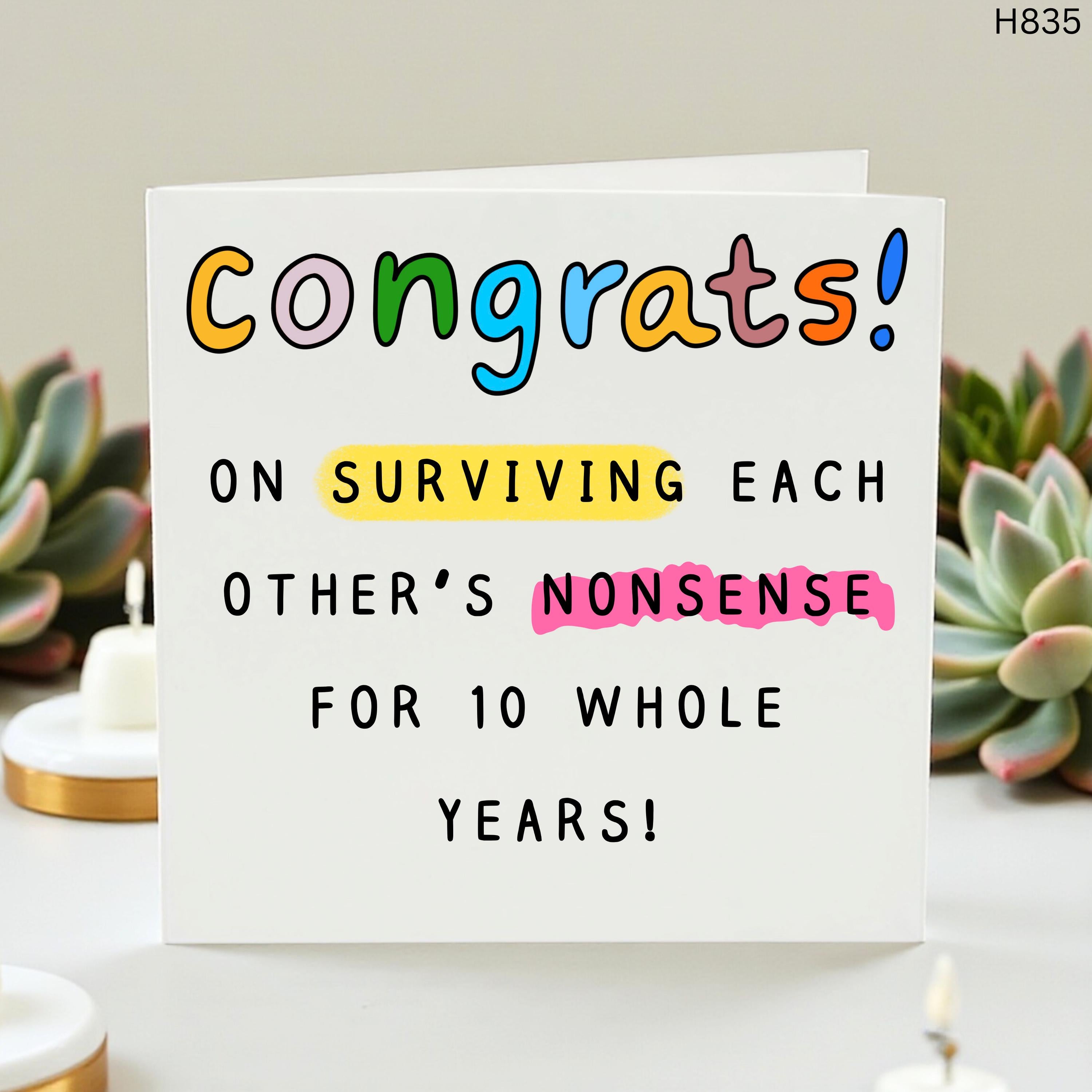 Funny 10th Anniversary Card For Husband Wife, Surviving Each Other’s Nonsense Card, 10 Years Together Cheeky Love Card