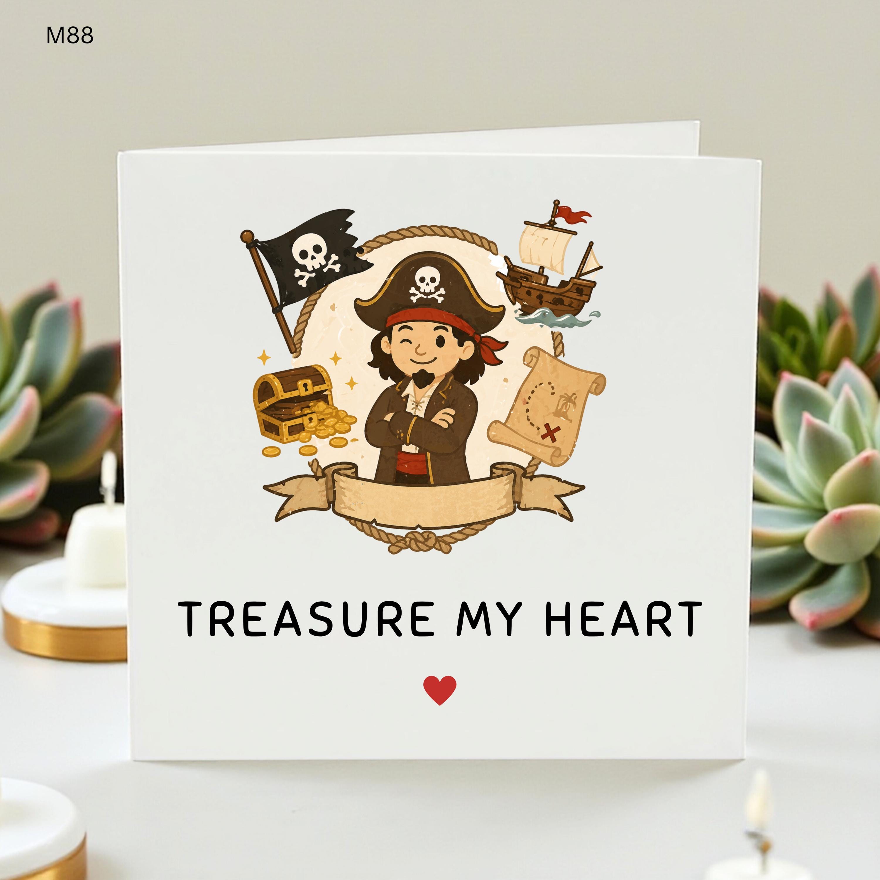 Pirate Love Card, Treasure My Heart Card, Cute Romantic Valentine Anniversary Card For Boyfriend Girlfriend Husband Wife
