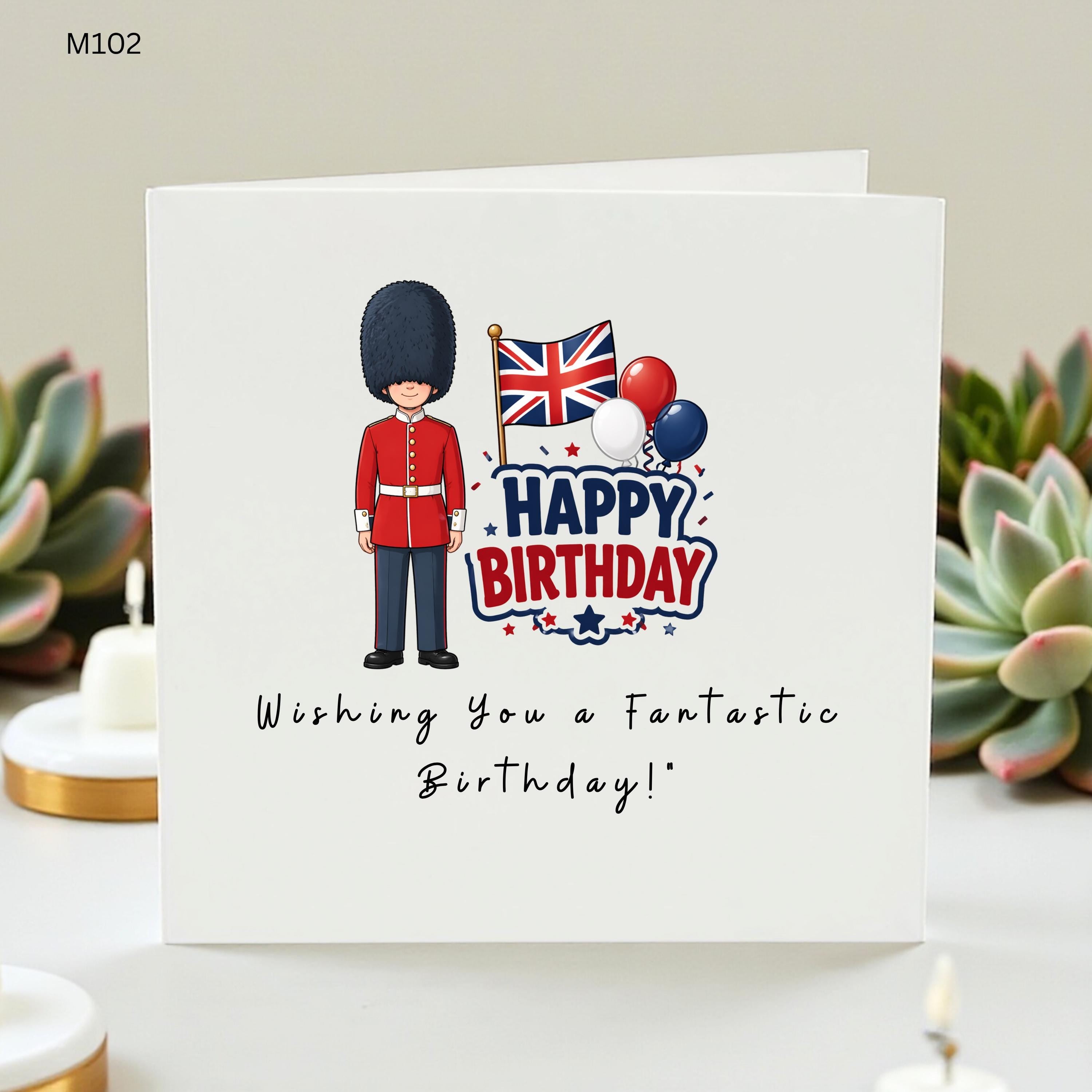 British Guard Birthday Card, London Birthday Card, Union Jack Card, Royal Guard Happy Birthday Card, UK Patriotic Birthday Card