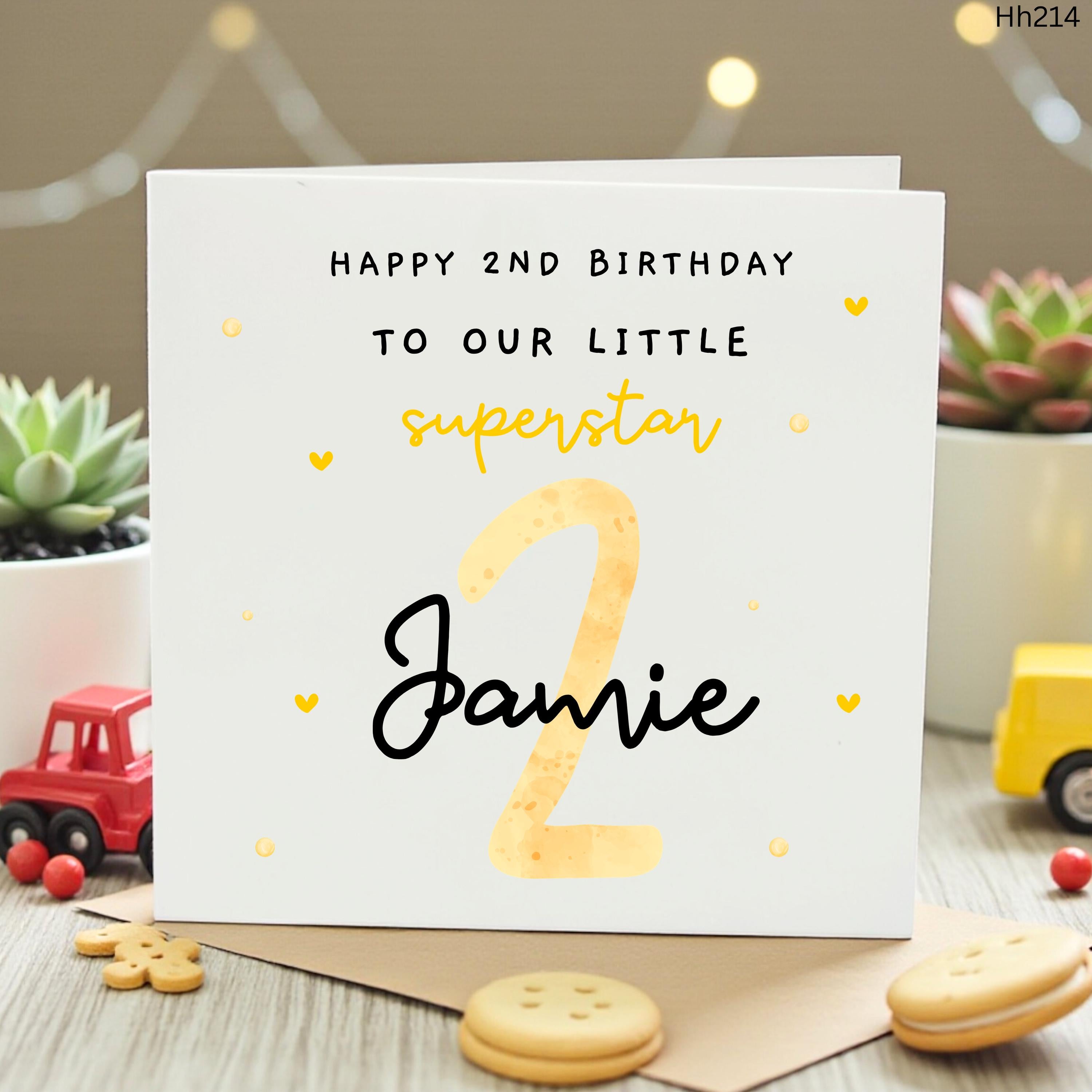 Personalized 2nd Birthday Card, Happy 2nd Birthday to Our Little Superstar Custom Name Card, Turning 2 Milestone Card for Boy or Girl