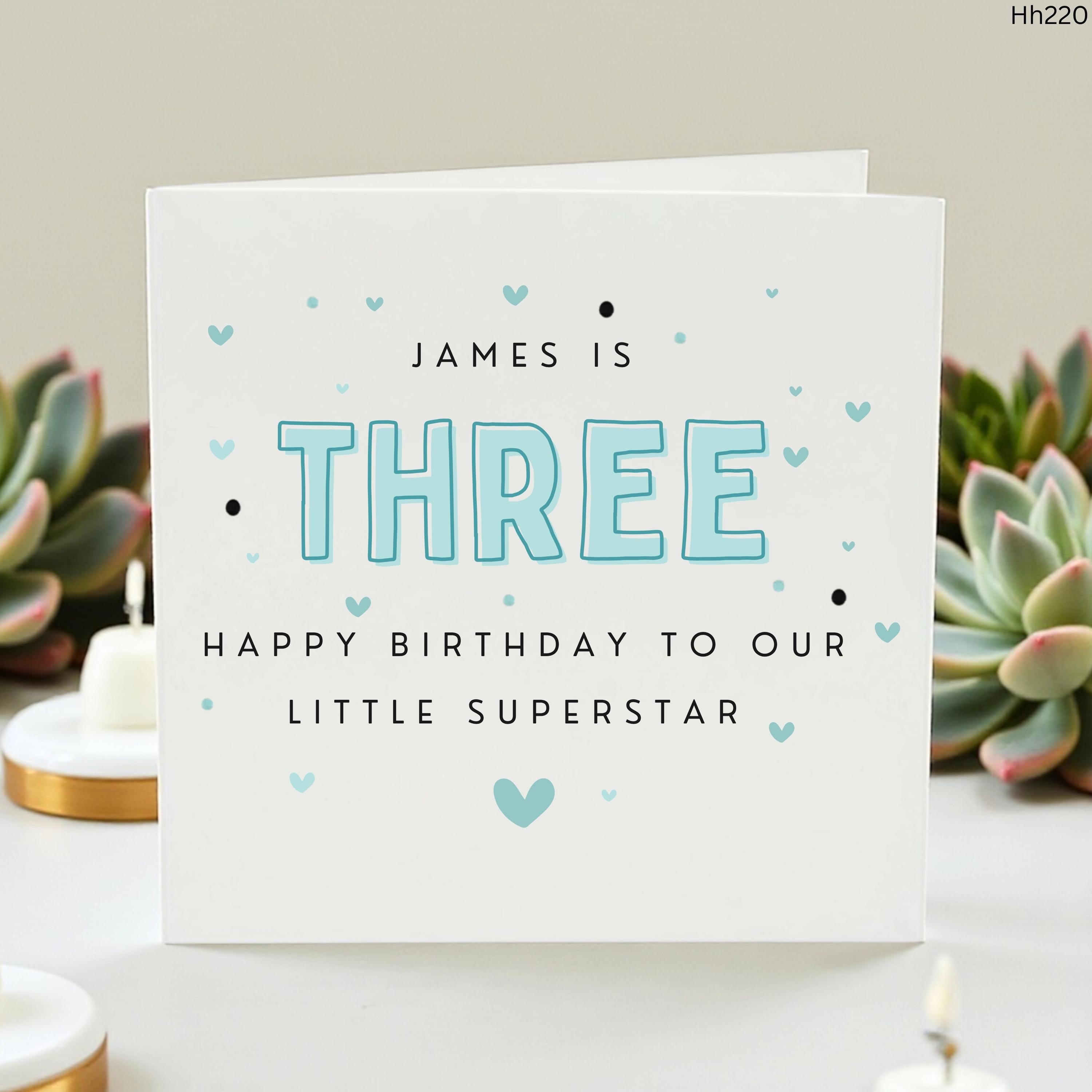 Personalized 3rd Birthday Card for Son Grandson, Custom Name Happy Third Birthday Card for Boy, Little Superstar Age 3 Greeting Card