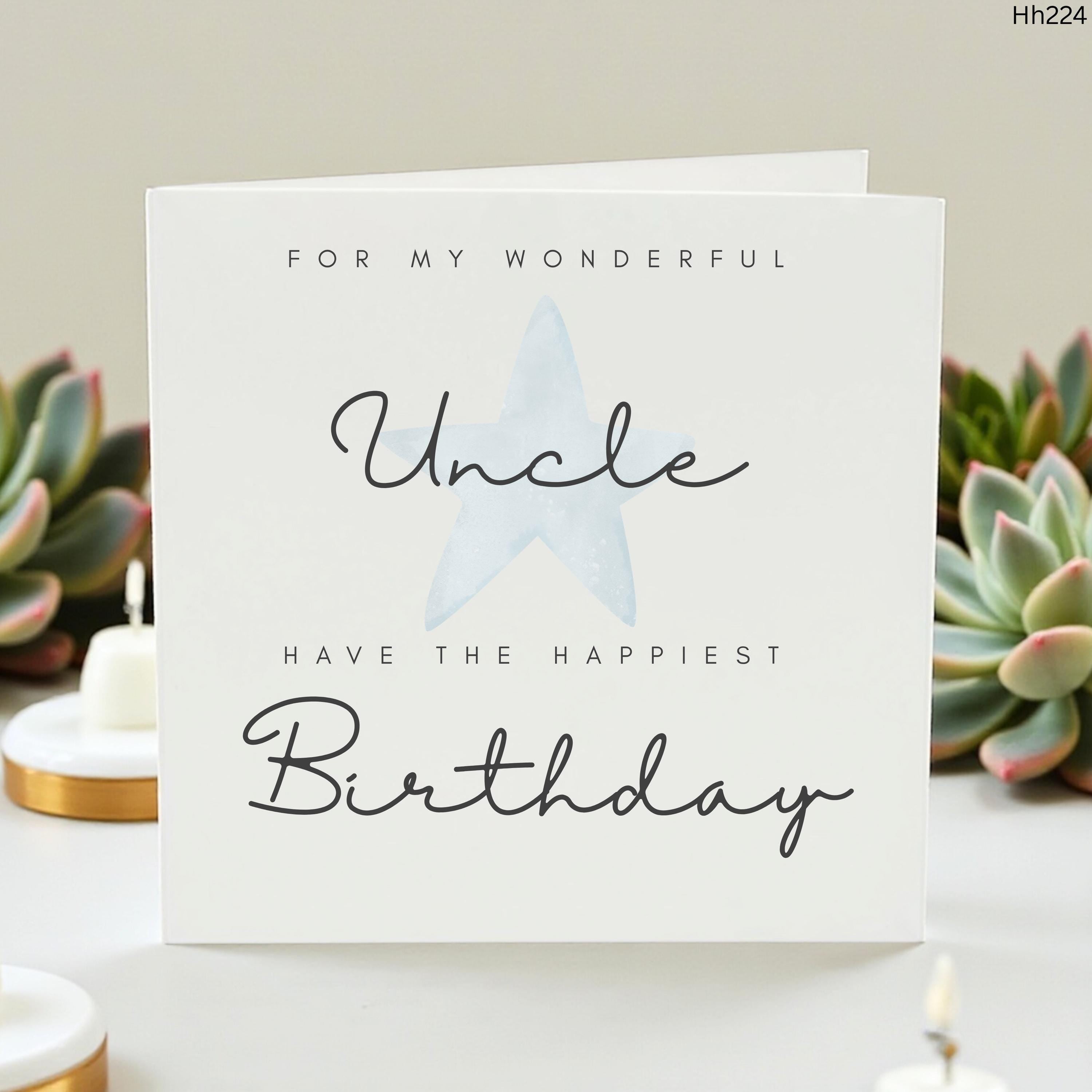 Happiest Birthday Card for Uncle, For My Wonderful Uncle Greeting Card, Minimalist Watercolor Blue Star Birthday Gift for Him