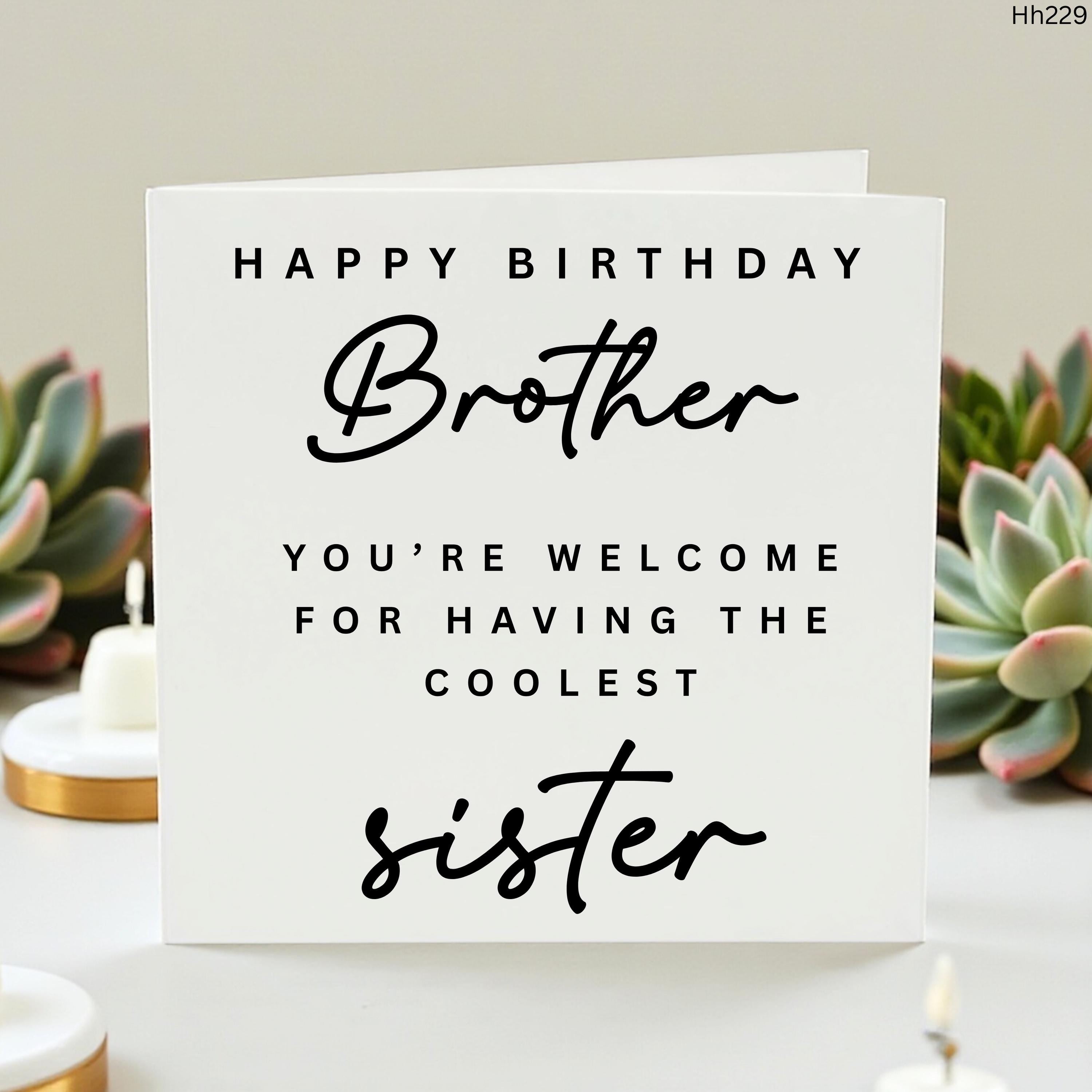 Funny Brother Birthday Card from Sister, Happy Birthday Brother Youre Welcome for Having the Coolest Sister Sarcastic Sibling Card