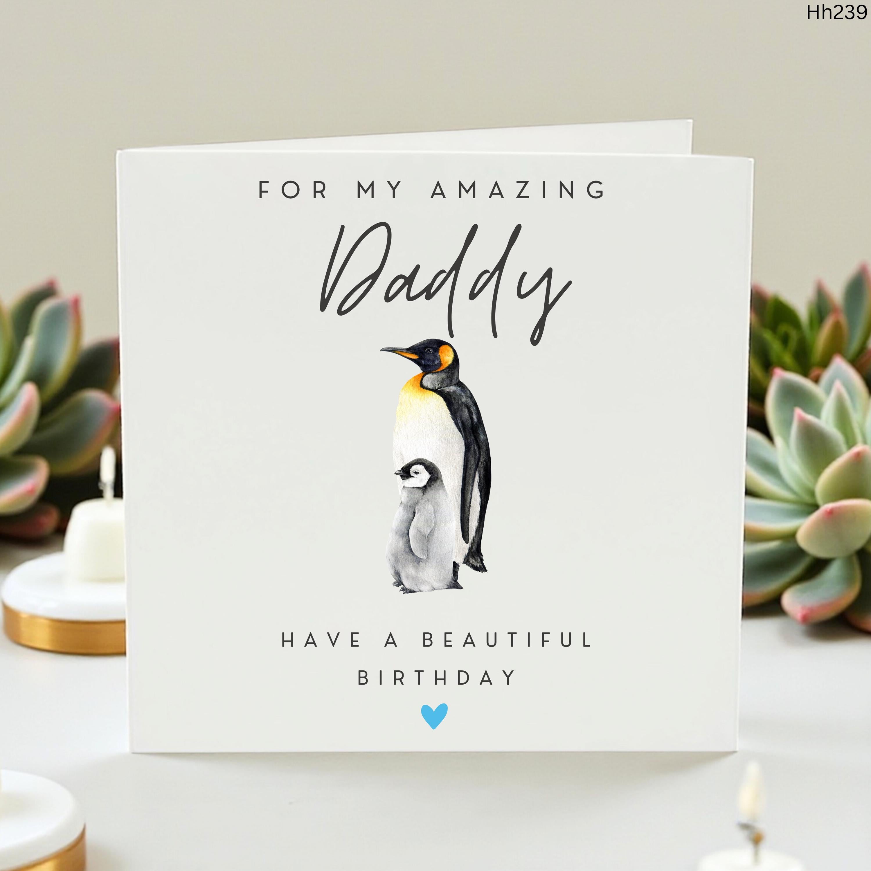 Cute Penguin Birthday Card for Daddy, Amazing Dad Birthday Card, Watercolor Emperor Penguin Card for Him, Beautiful Birthday Gift