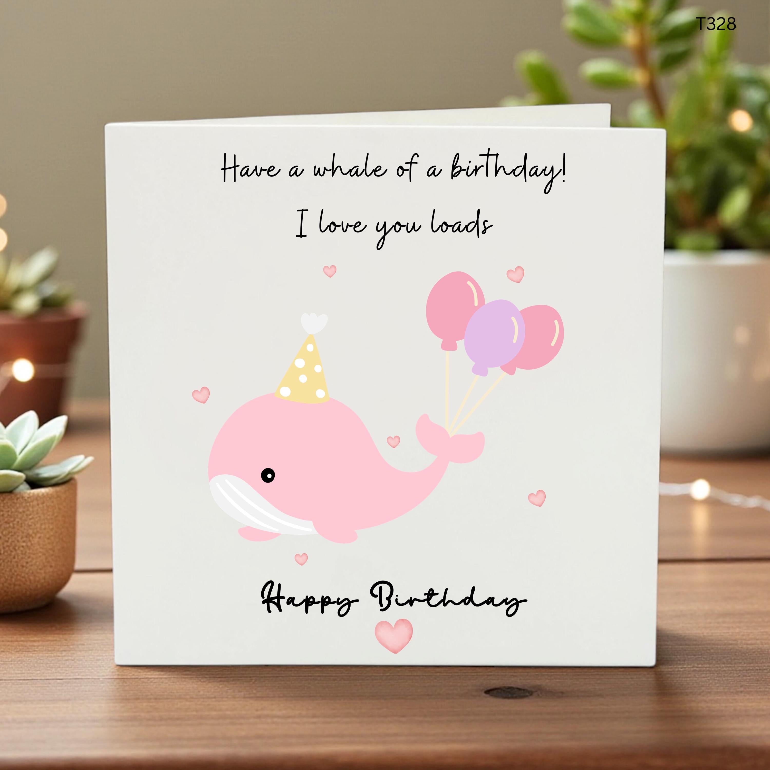Cute Whale Birthday Card, Have a Whale of a Birthday Card, Pink Whale Card for Daughter Niece Granddaughter, Kids Birthday Card