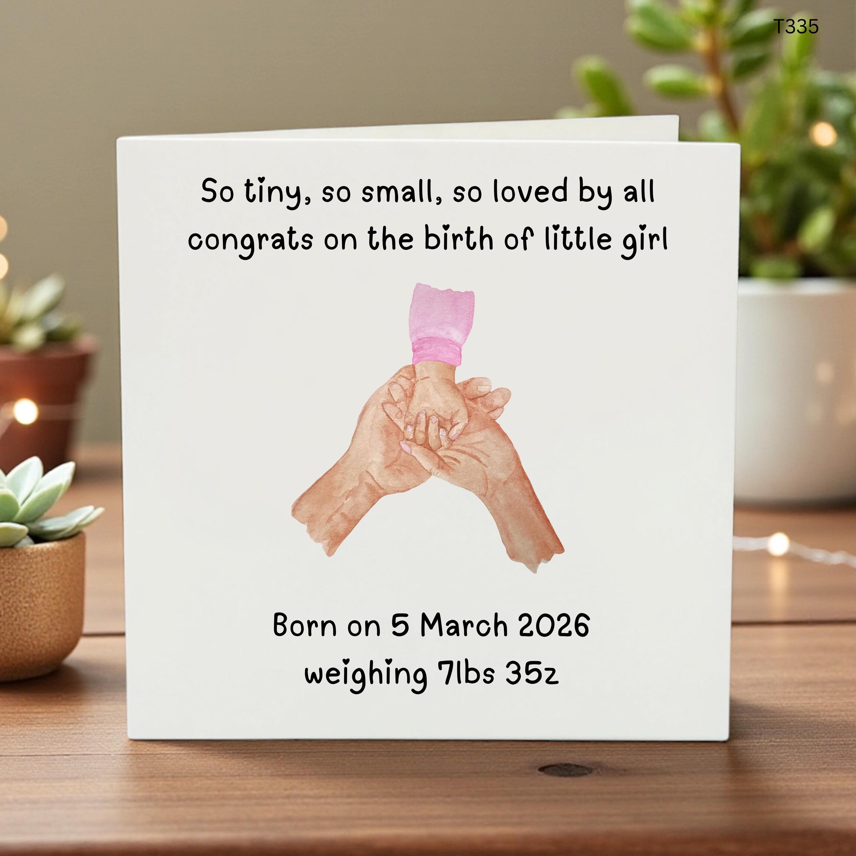 Personalised New Baby Girl Card, Birth Details Keepsake Card, Congratulations On Baby Girl, Custom Newborn Arrival Card For Parents